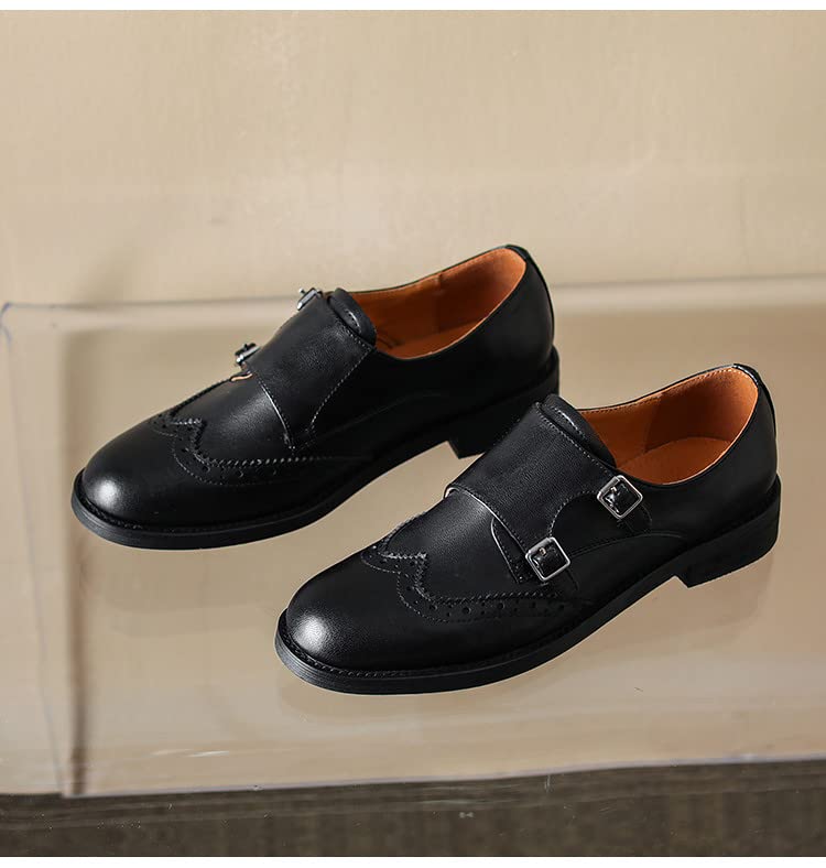 U-lite Women's Monk Strap Dress Shoes - Genuine Sheepskin Leather, Perforated Oxfords with Fashion Buckle for Business & Formal Occasions - Perfect for Office, Weddings and Special Events