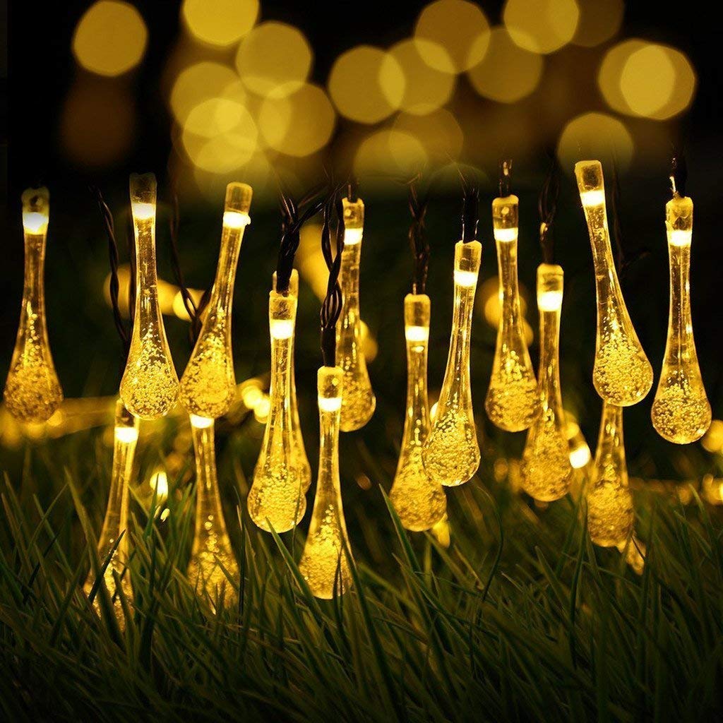 20LED 4.8M Solar Water Droplet String Lights - Waterproof Outdoor Fairy Lights for Garden, Patio, Christmas Tree & Holiday Decorations (Warm White) | Perfect for Backyard Parties, Wedding Decor & Cozy Ambiance