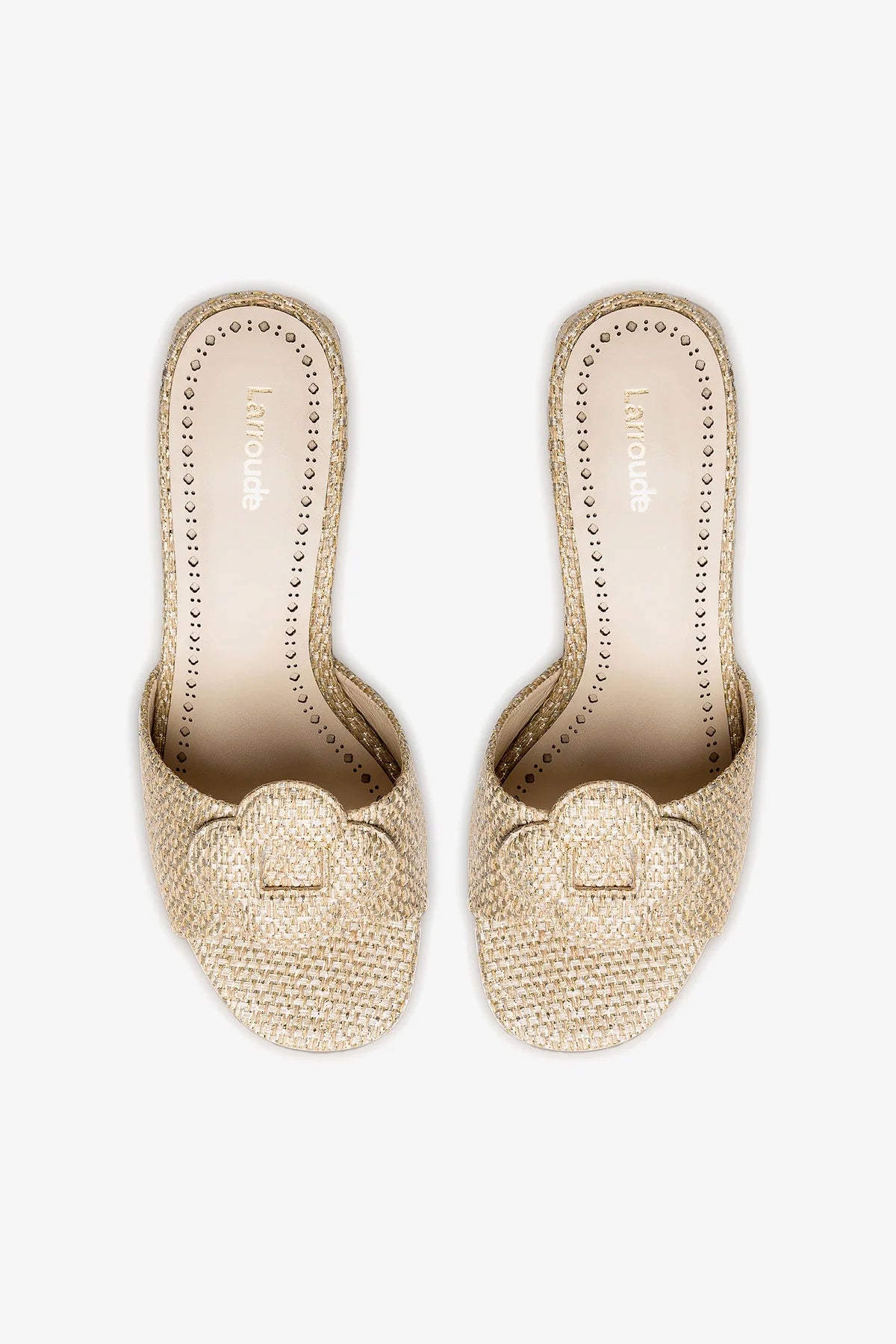 Gold Metallic Raffia Flora Mule - Women's Comfortable Slide Sandals for Summer Beach, Pool, and Casual Outings
