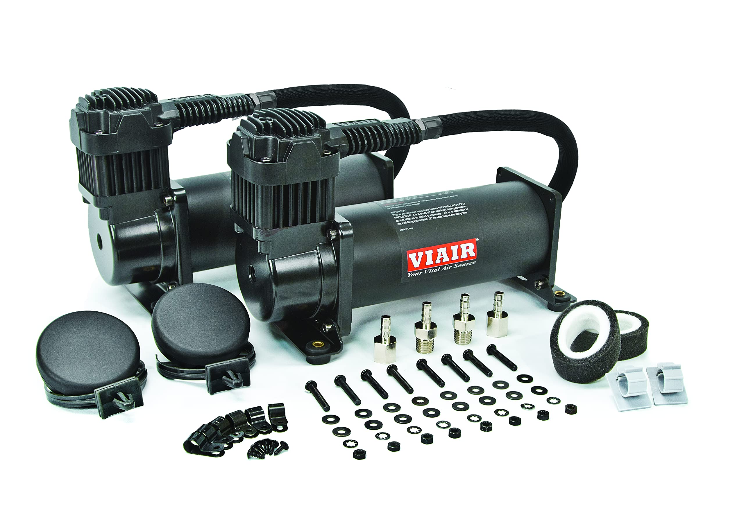 VIAIR 444C Dual Air Compressor 12V 200PSI - Heavy Duty Continuous Duty Cycle Air Pump for Air Suspension, Air Tanks & Air Bags (2 Pack, Stealth Black) - Perfect for Truck, SUV & Off-Road Vehicle Air Systems