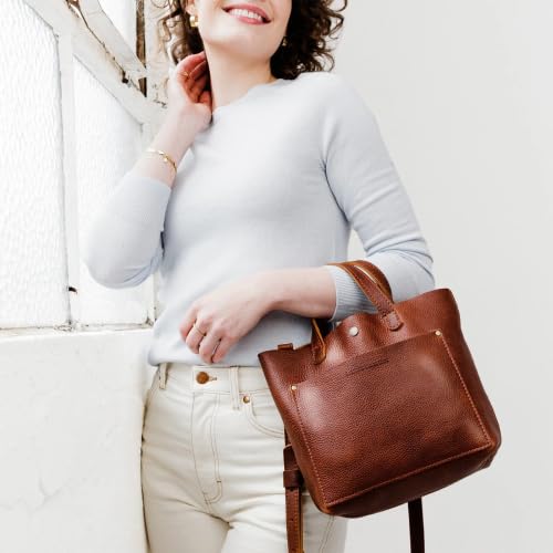 Portland Leather Goods Mini Crossbody Tote Bag for Women | Handmade Full-Grain Leather Purse with Adjustable Strap | Perfect for Everyday Use, Travel & Shopping