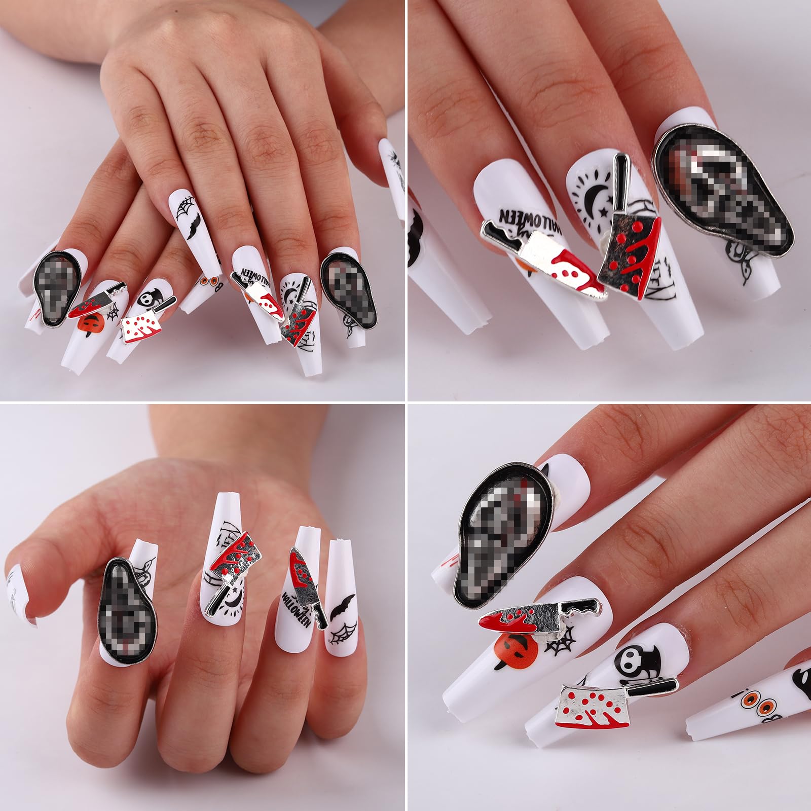 3D Silver Metallic Knife Nail Charms - 14pcs Gothic Alloy Sharp Nail Jewelry for Women & Girls | Halloween Manicure Accessories, Acrylic Nail Decor | Perfect for Goth Fashion, Costume Parties & Spooky Nail Art