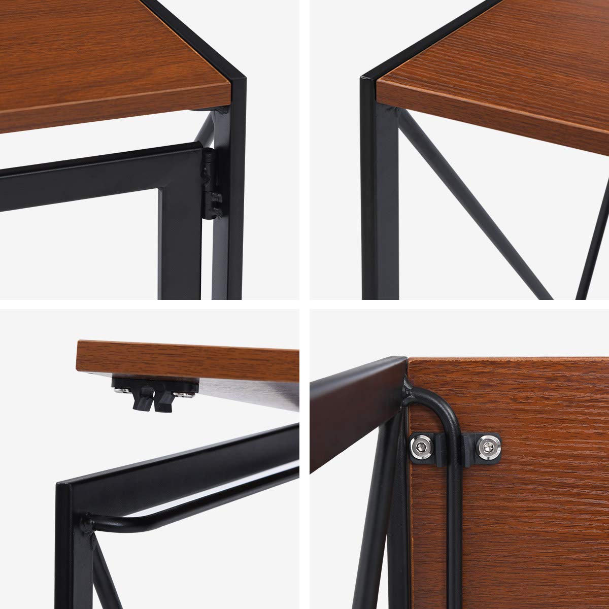 Modern Industrial Writing Computer Desk - Simple Study Desk with Walnut Brown Top & Black Frame, Folding Laptop Table for Home Office, Dorm Room, Small Spaces | Compact Workspace Solution for Students & Professionals
