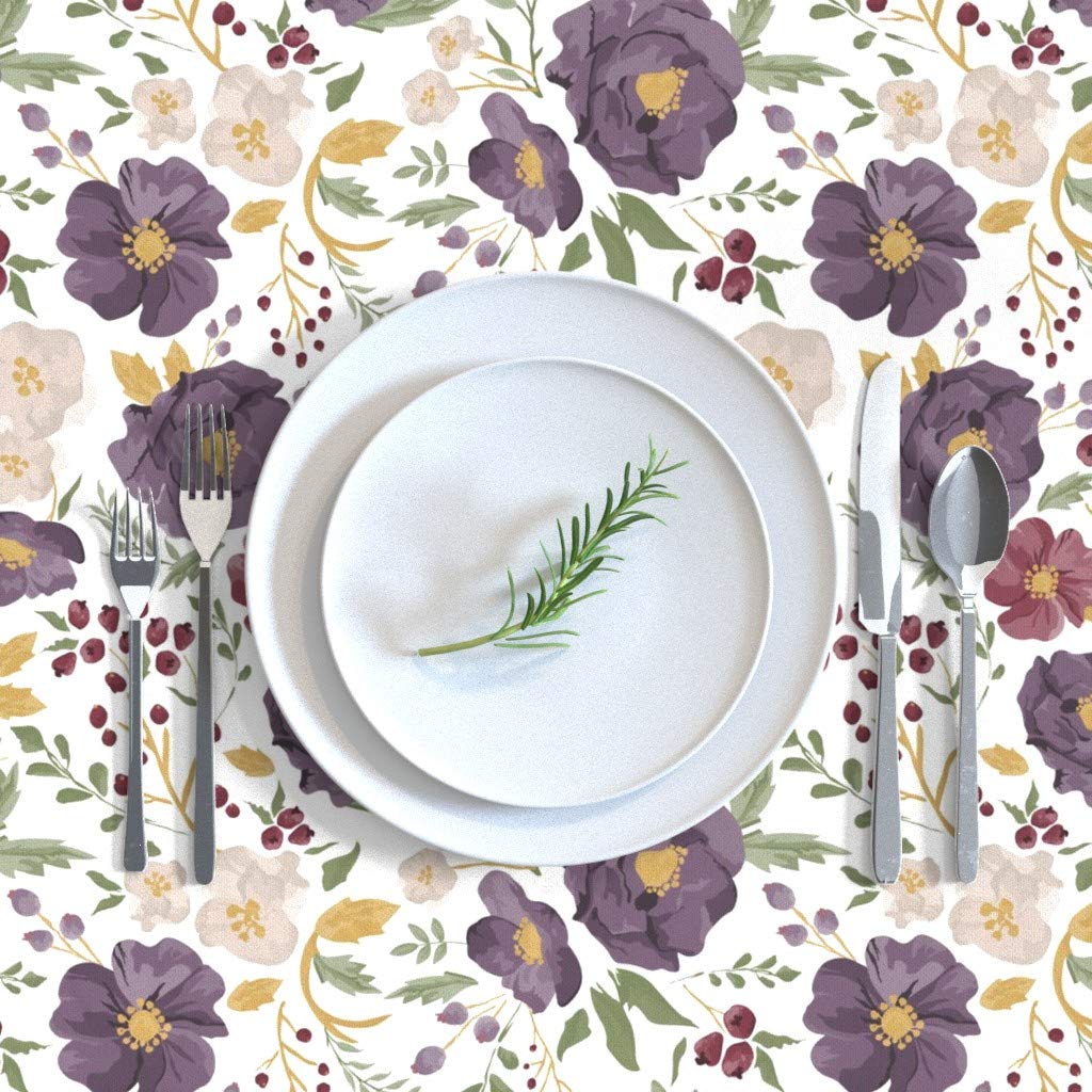 Custom Cotton Sateen Tablecloth 70x90 Inches - Autumn Meadow Floral Watercolor Print for Nursery, Baby Shower & Fall Decor | Washable Dining Table Cover for Thanksgiving, Family Gatherings & Special Occasions