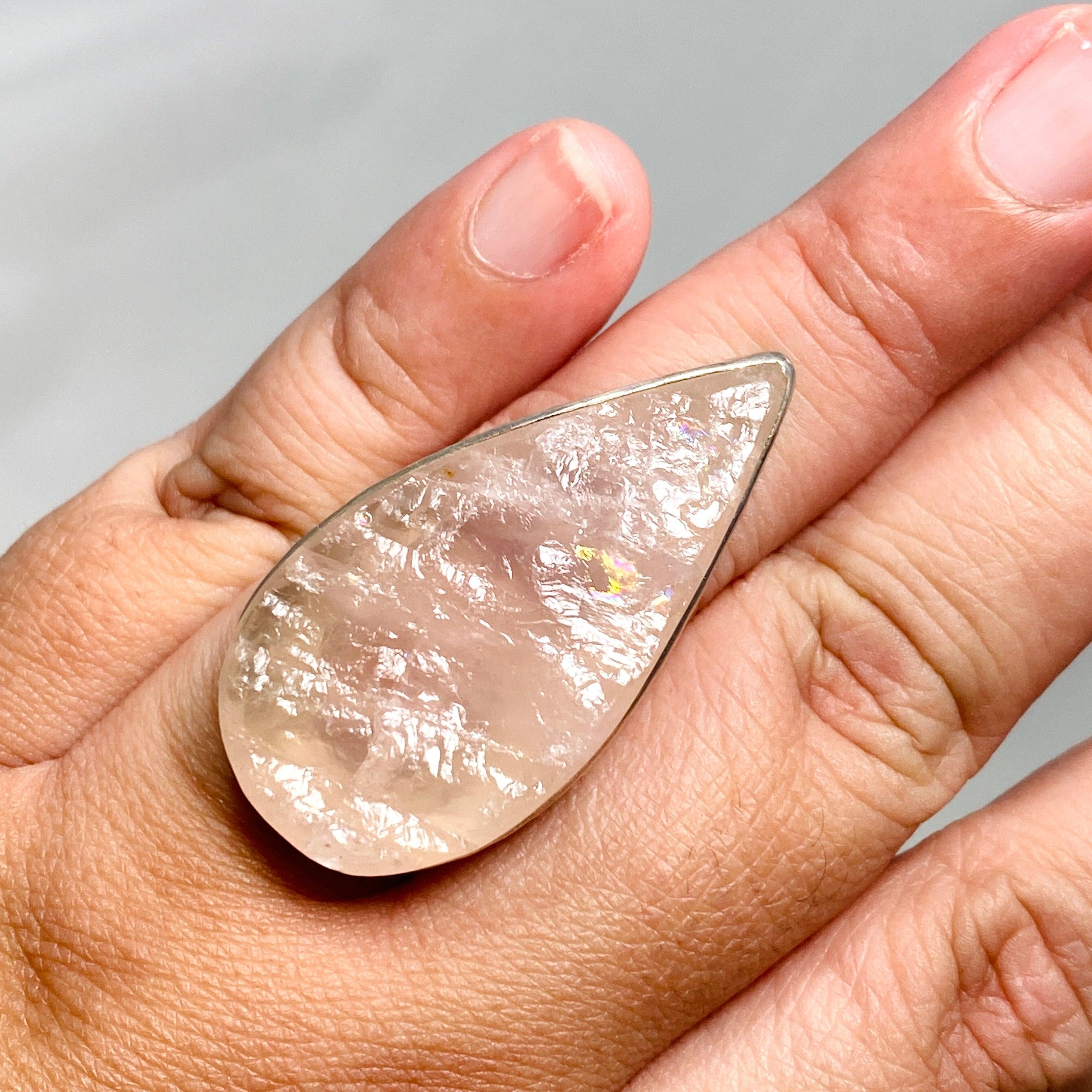 Natural Rose Quartz Teardrop Ring with Hammered Band - Size 10 - KRGJ1302 | Healing Crystal Jewelry for Meditation, Energy Work & Spiritual Gifts