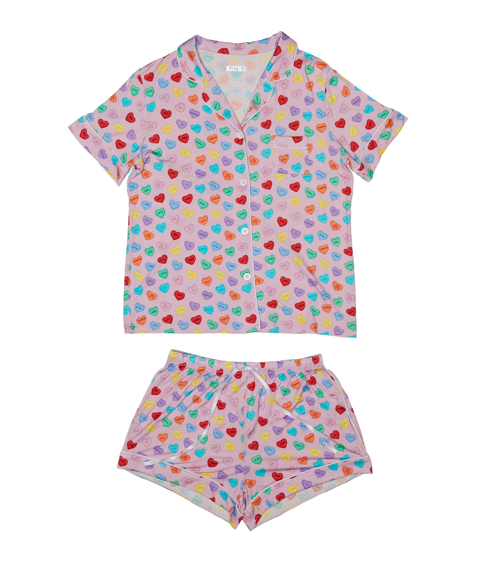 Katie J NYC Juniors Sweethearts Lynn Pajama Shorts Set - Cute Sleepwear for Women & Teens - Perfect for Sleepovers, Lounging & Summer Nights