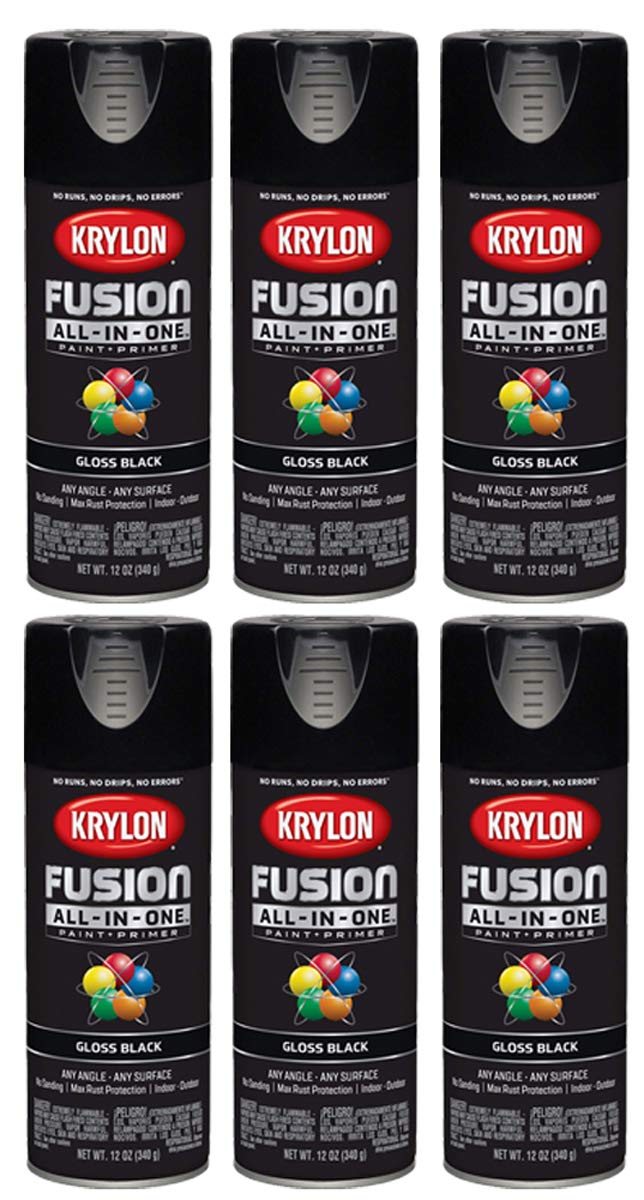 Krylon K02732007 Black Fusion All-In-One Paint & Primer Spray Paint - 6-Pack (12 oz Each), Satin Finish - Perfect for DIY Projects, Furniture Refinishing, Metal, Wood & Plastic Surfaces