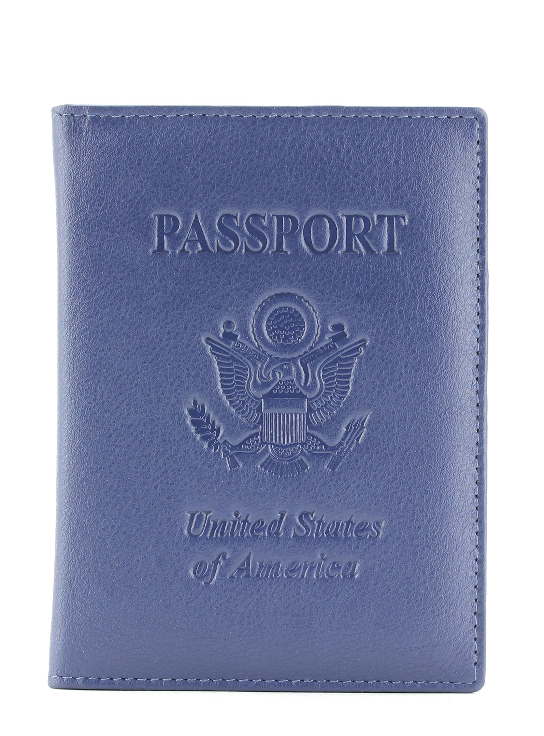 Premium Genuine Leather Passport Holder with Card Slots - RFID Blocking Travel Wallet for Men & Women - Blue Travel Document Organizer | Perfect for Airports, Business Trips & International Vacations