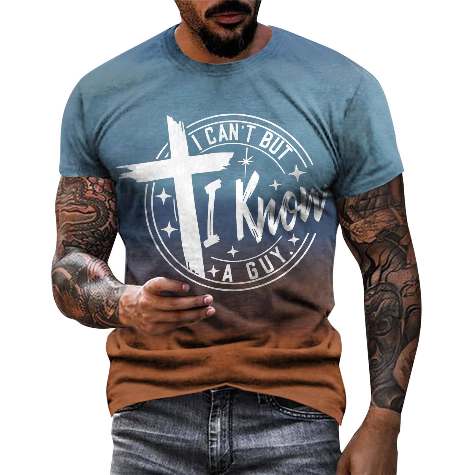Funny Christian T-Shirts for Men - 'I Can't But I Know A Guy' Letter Printed Novelty Tees | Church, Bible Study & Christian Events
