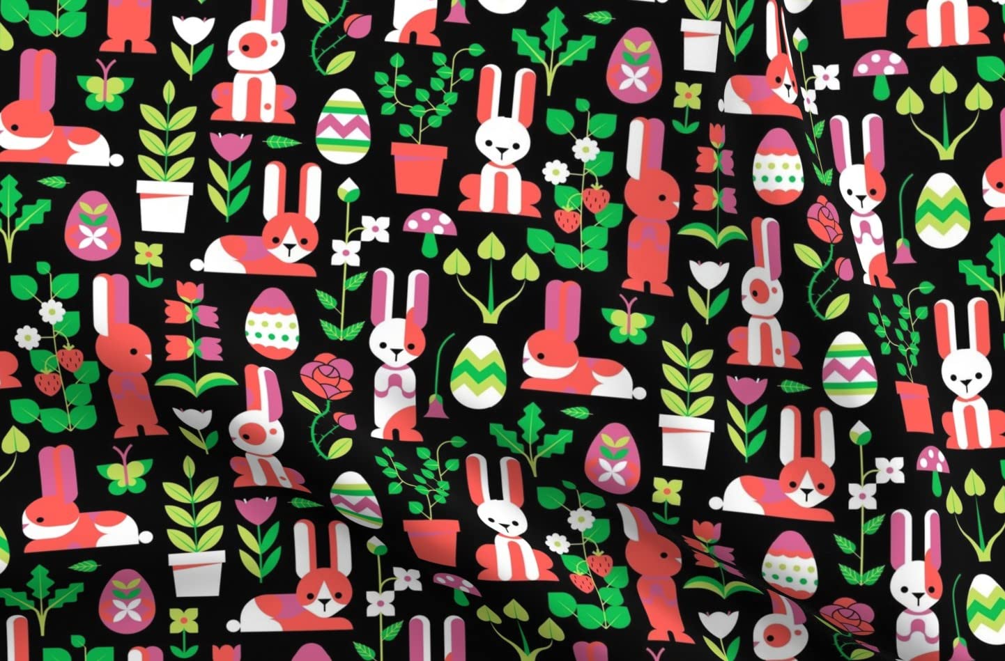 Premium Spoonflower Fabric - Floral Bunny Geometric Egg Print on Soft Minky Fabric for Baby Blankets, Quilt Backing & DIY Sewing Projects | Fat Quarter Size | Perfect for Nursery Decor, Plush Toys & Home Crafts