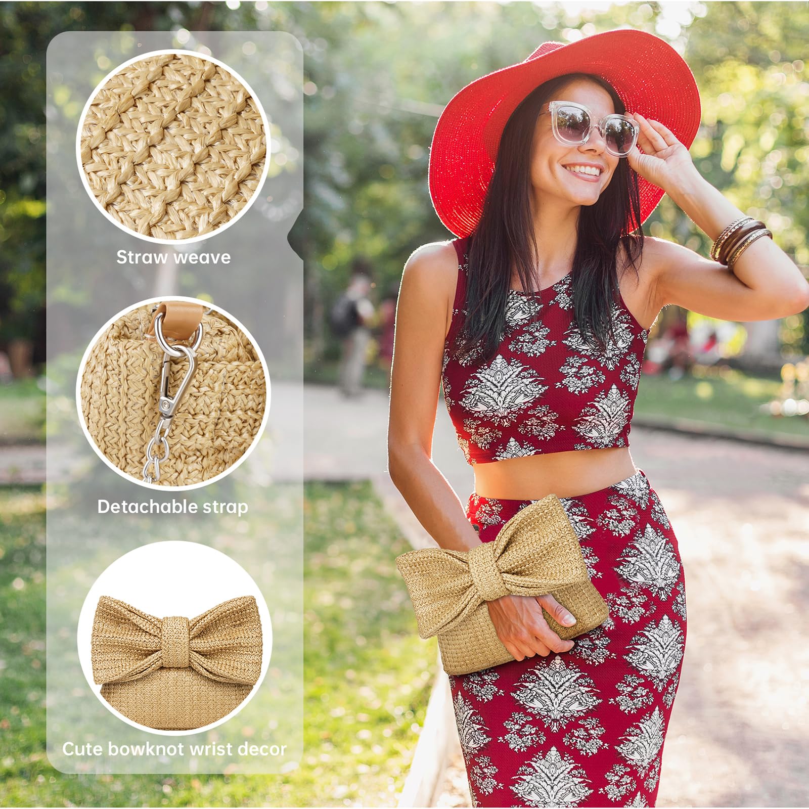 Women's Straw Clutch Purse with Bow - Woven Beach Bag for Summer Vacation, Evening Parties & Outdoor Events | Perfect for Beach Trips, Weddings, and Date Nights