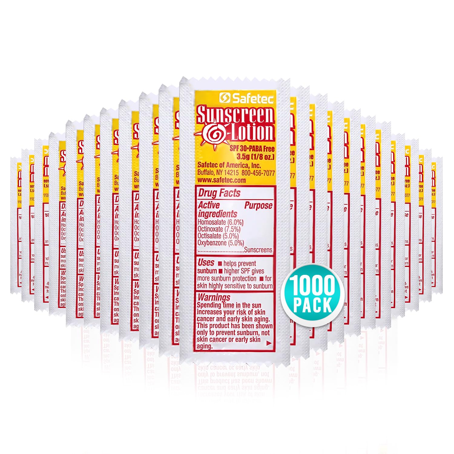 SPF 30 Sunscreen Lotion Packets - 1000 Travel Size PABA-Free Sun Protection for Outdoor Activities, Beach & Sports | Includes Reclosable Storage Bag