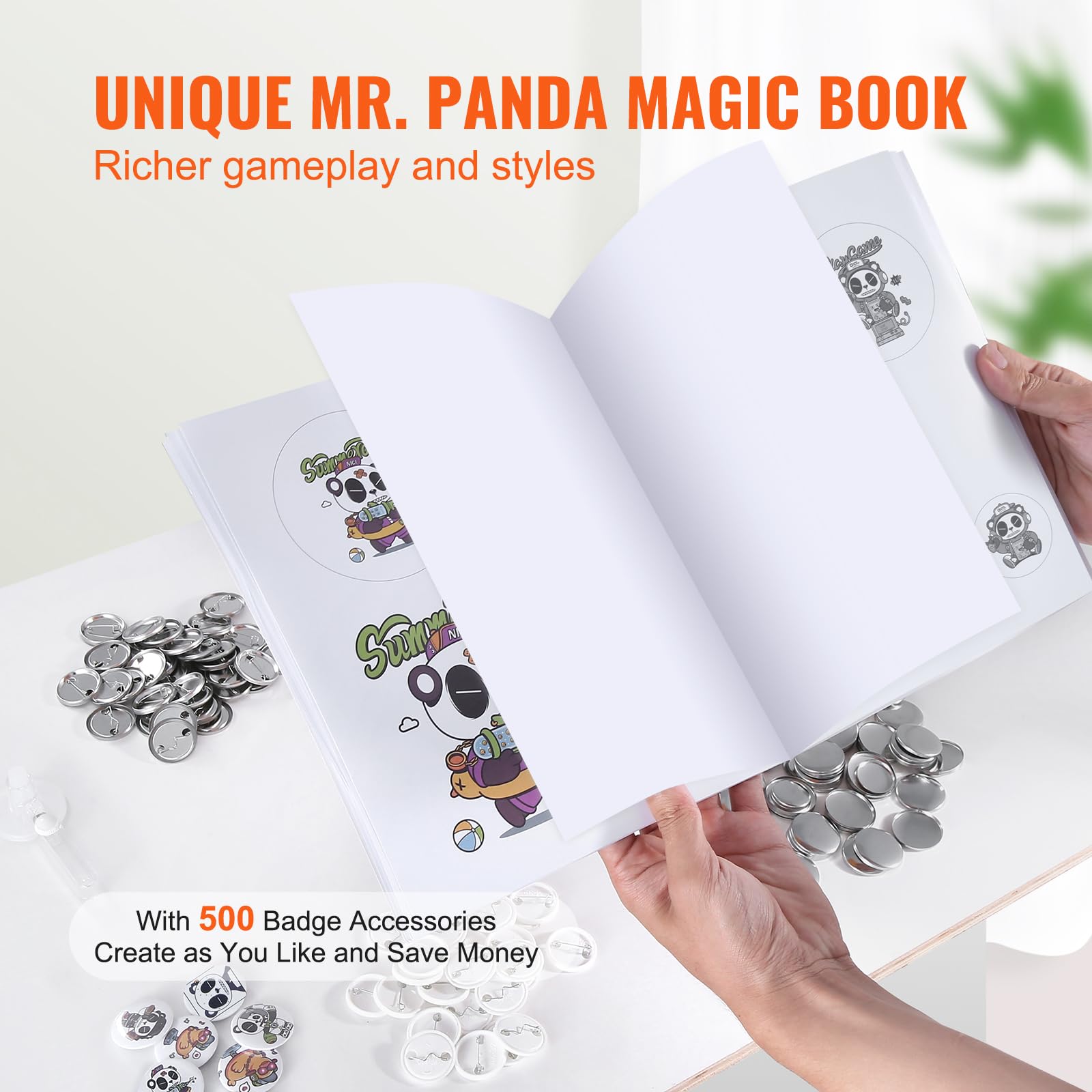 VEVOR 32mm/1.25 Inch Button Maker Machine with 500pcs Button Parts - Ergonomic Arc Handle Punch Press Kit & Panda Magic Book - DIY Pin Badge Maker for Kids Crafts, School Projects, Party Favors and Christmas Gifts