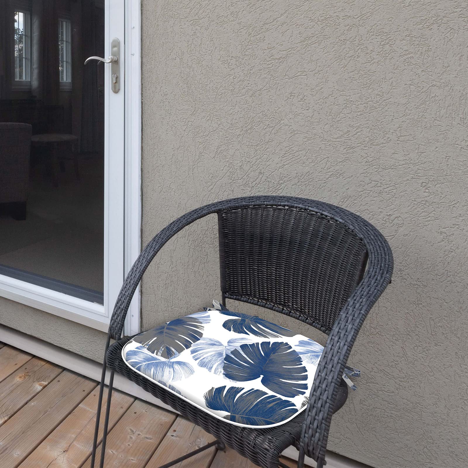 LVTXIII Indoor/Outdoor Chair Cushions with Ties - 16x17 Inch Patio Seat Pads (2 Pack) - Waterproof Garden Furniture Cushions for Patio, Deck, Balcony & Home Office - Tropical Leaf Design
