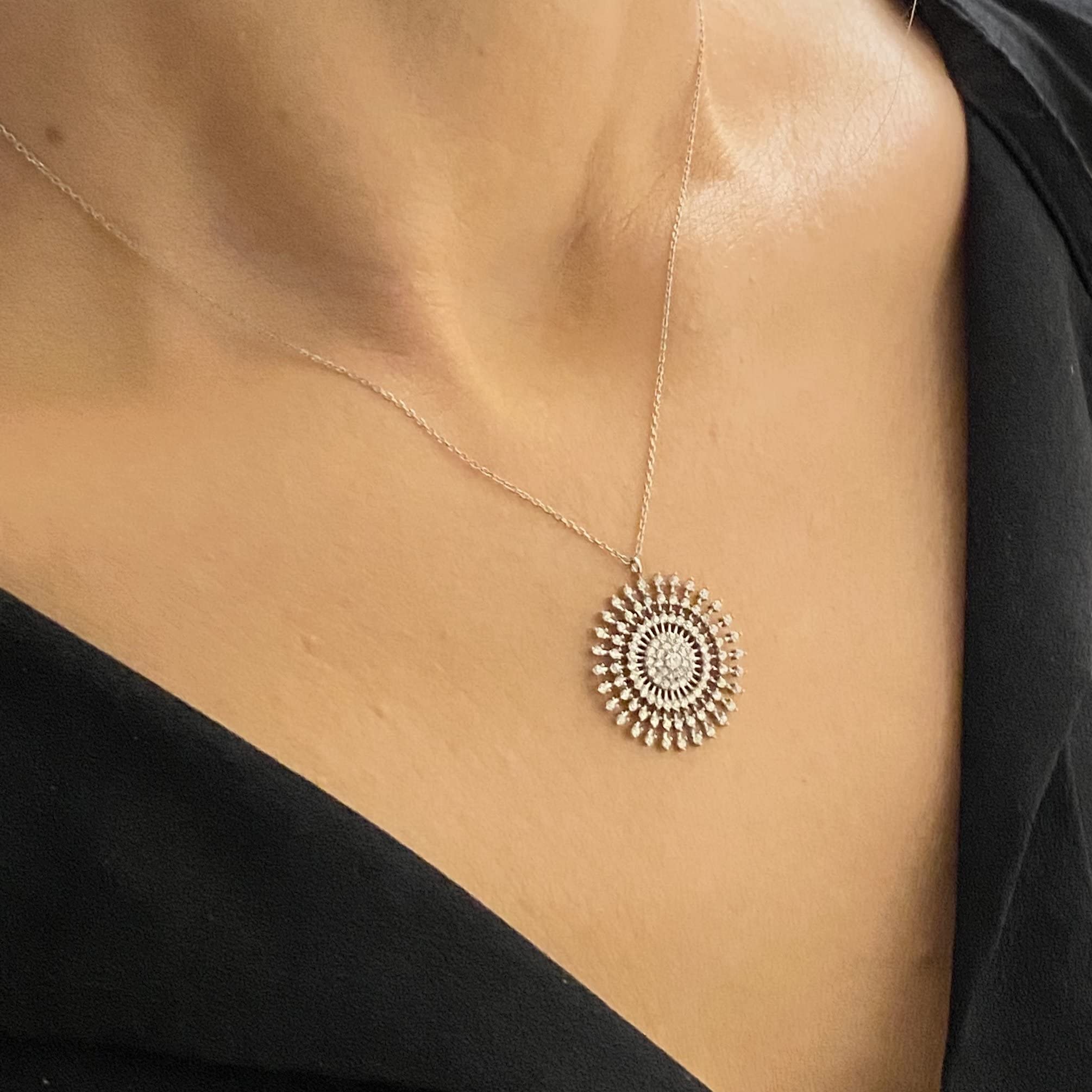 925K Sterling Silver Sun Necklace for Women - CZ Pendant, Dainty Jewelry Gift for Birthday & Christmas | Everyday Wear