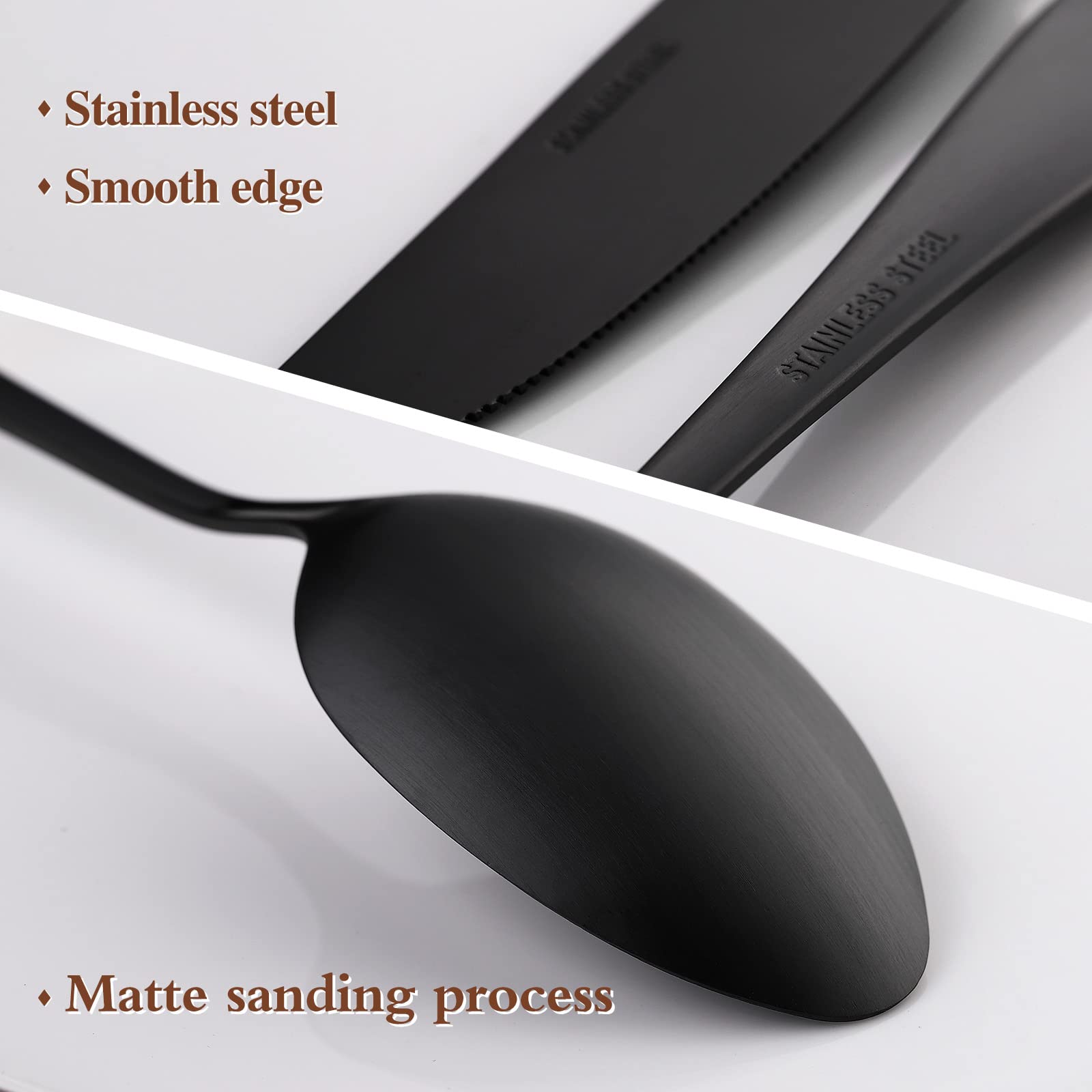 Premium 40-Piece Matte Black Flatware Set for 8 - SANLUNS Stainless Steel Silverware Set with Satin Finish - Dishwasher Safe Cutlery Set Includes Dinner Knives, Forks & Spoons - Elegant Tableware for Restaurants, Weddings & Fine Dining at Home