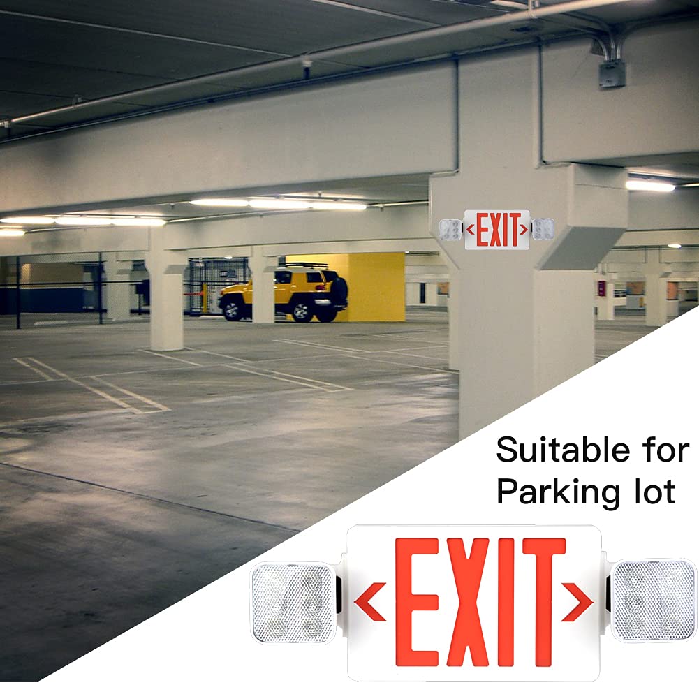 OSTEK Red LED Exit Sign Emergency Light - UL-Listed Fire Resistant ABS Dual Head Emergency Exit Lighting with 90 Min Battery Backup - Perfect for Offices, Schools, Hotels & Commercial Buildings