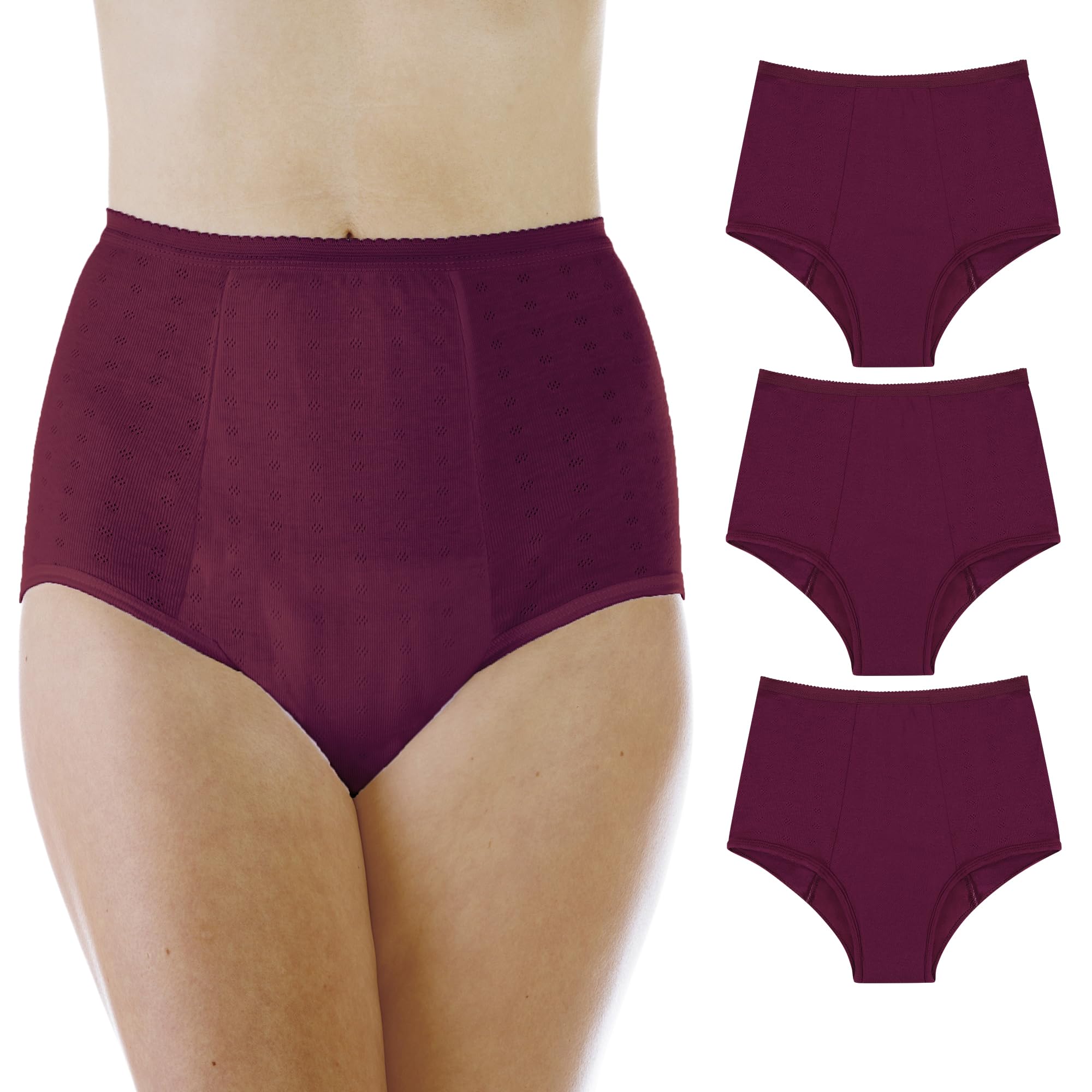 Wearever Women's Incontinence Underwear for Bladder Control - Super Absorbent Reusable & Washable Leak Proof Panties - Pack of 3 (Plum, 3X, Fits Hip 49-51) - Perfect for Active Lifestyles, Travel & Nighttime Protection
