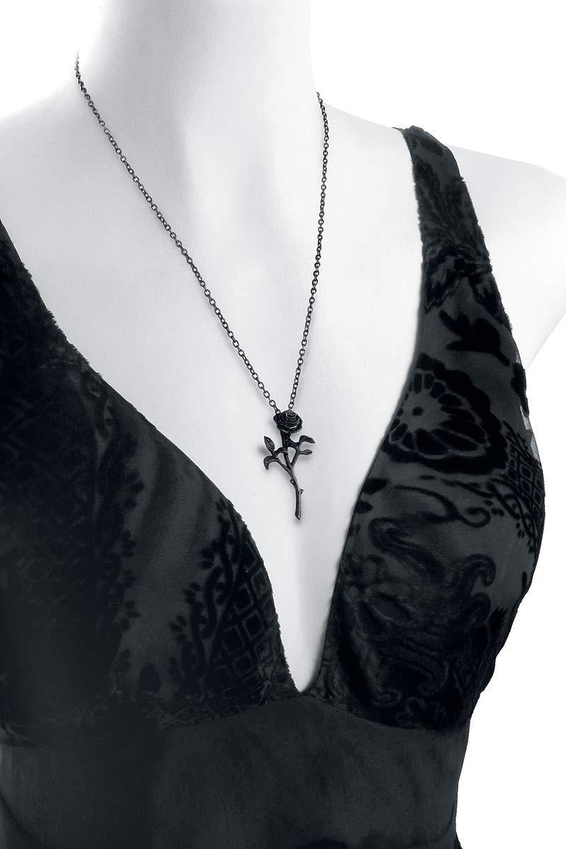 Alchemy Gothic Black Rose Pendant Necklace - Romantic Victorian Jewelry for Women, Perfect for Halloween Costume, Steampunk Fashion & Gothic Wedding Accessories