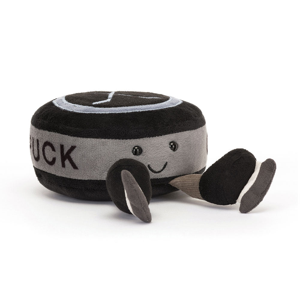 Jellycat Amuseables Sports Ice Hockey Puck Plush Toy - Soft & Cuddly Hockey Puck for Kids, Fans & Collectors - Perfect for Playtime, Gifts & Sports Decor