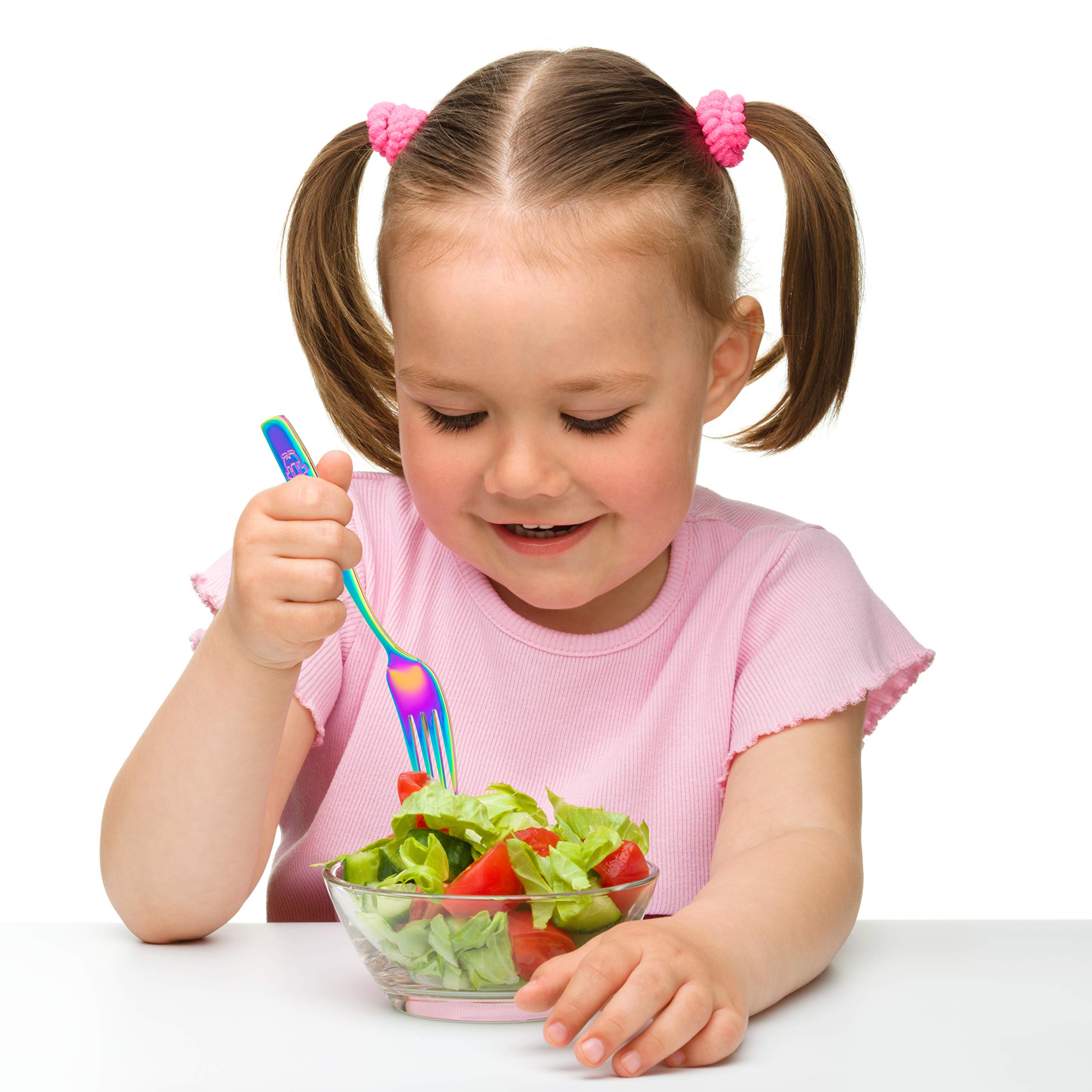 9-Piece Stainless Steel Rainbow Kids Forks Set - Toddler Safe Flatware, Durable Silverware Utensils for Children - Perfect for Home, Preschool & Birthday Parties