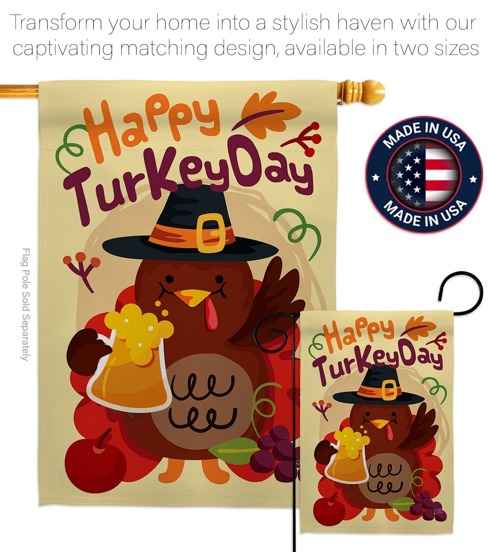 Happy Turkey Day Fall Flag - Thick Fabric Thanksgiving Decor for Home