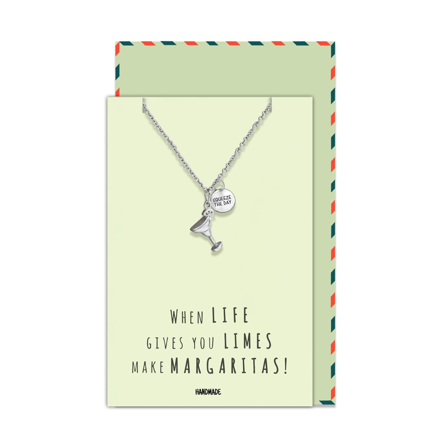Quan Jewelry Margarita Glass Charm Pendant Necklace for Women - Perfect Party, Birthday, Valentine's Gift for Sister & Best Friend with Funny Greeting Card - Ideal for Cocktail Nights, Beach Parties & Summer Celebrations