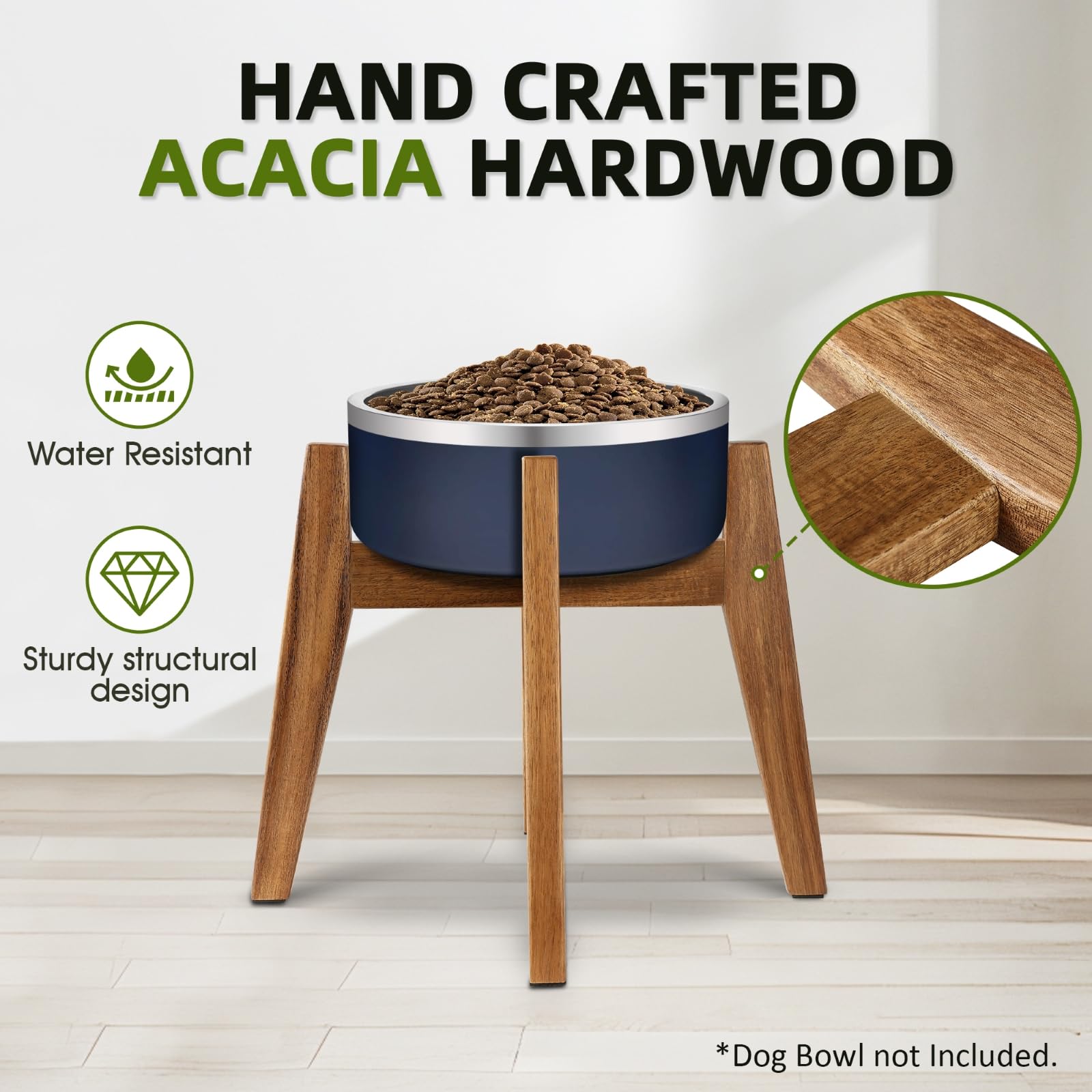 Elevated Dog Bowl Stand for Medium Dogs - Wooden Slow Feeder with Adjustable Height (Fits 9