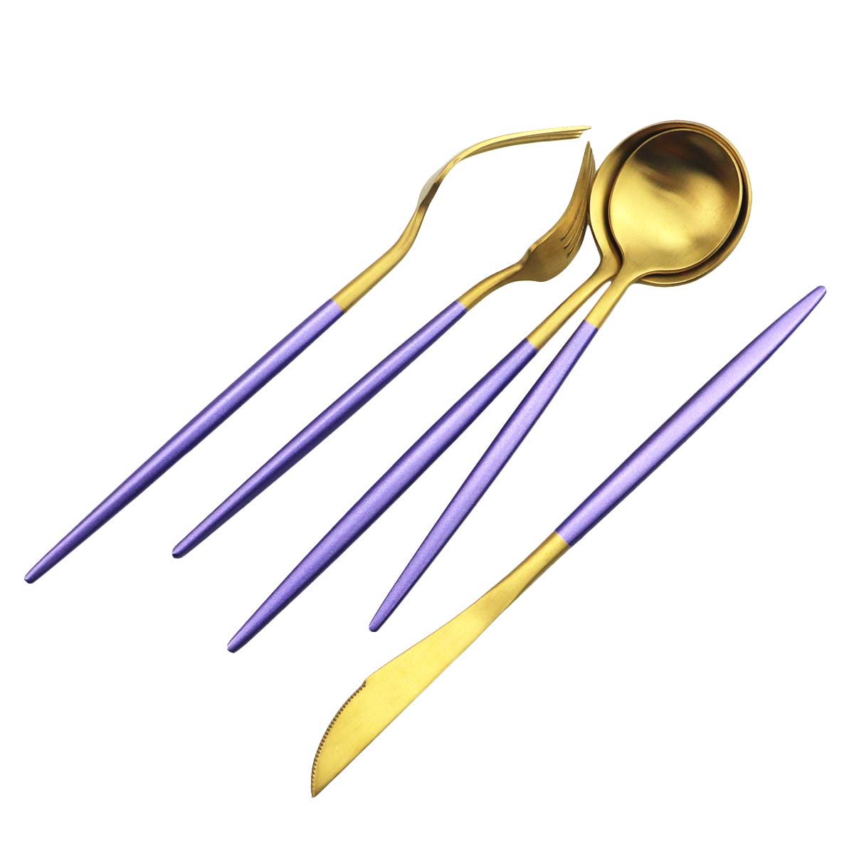 Premium 20-Piece Purple & Gold Flatware Set - 18/10 Stainless Steel Heavy Weight Forged Cutlery (Forks, Spoons, Knives) - Matte Finish Dining Utensils for 4 - Elegant Tableware for Dinner Parties, Weddings & Everyday Use
