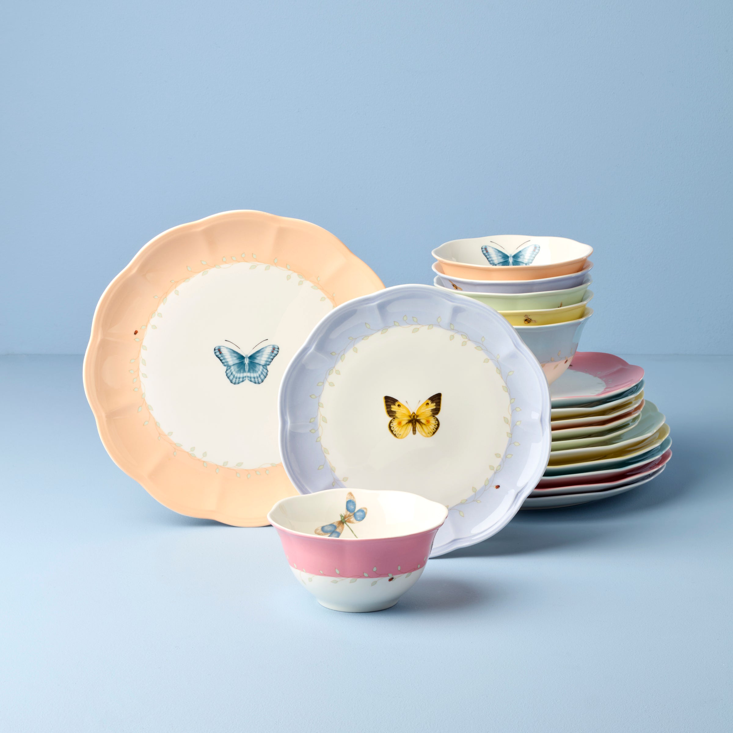 Butterfly Meadow 18-Piece Dinnerware Set - Colorful Floral Plates, Bowls & Mugs for Family Dining, Parties & Everyday Use