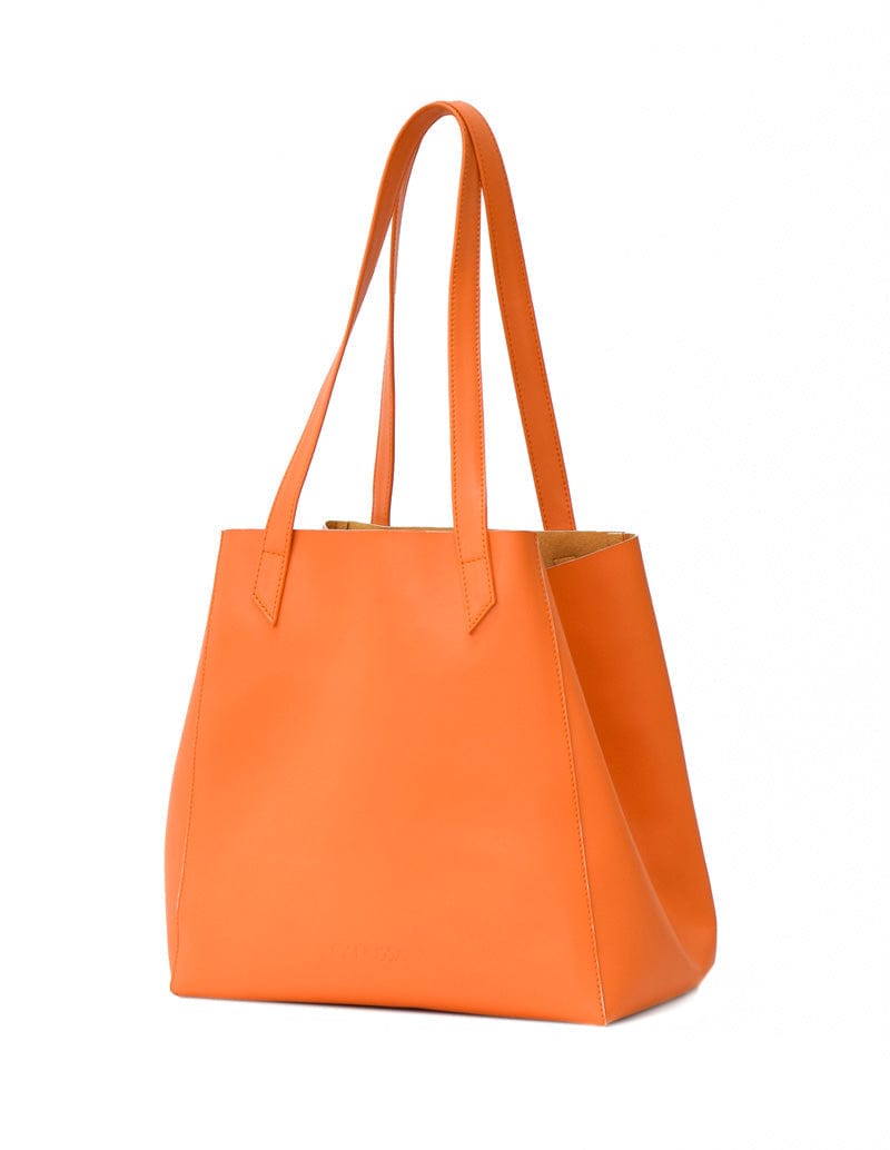 Totissimo Foldable Vegan Leather Tote Bag for Women - Stylish & Lightweight Orange Handbag for Work, Travel & Shopping