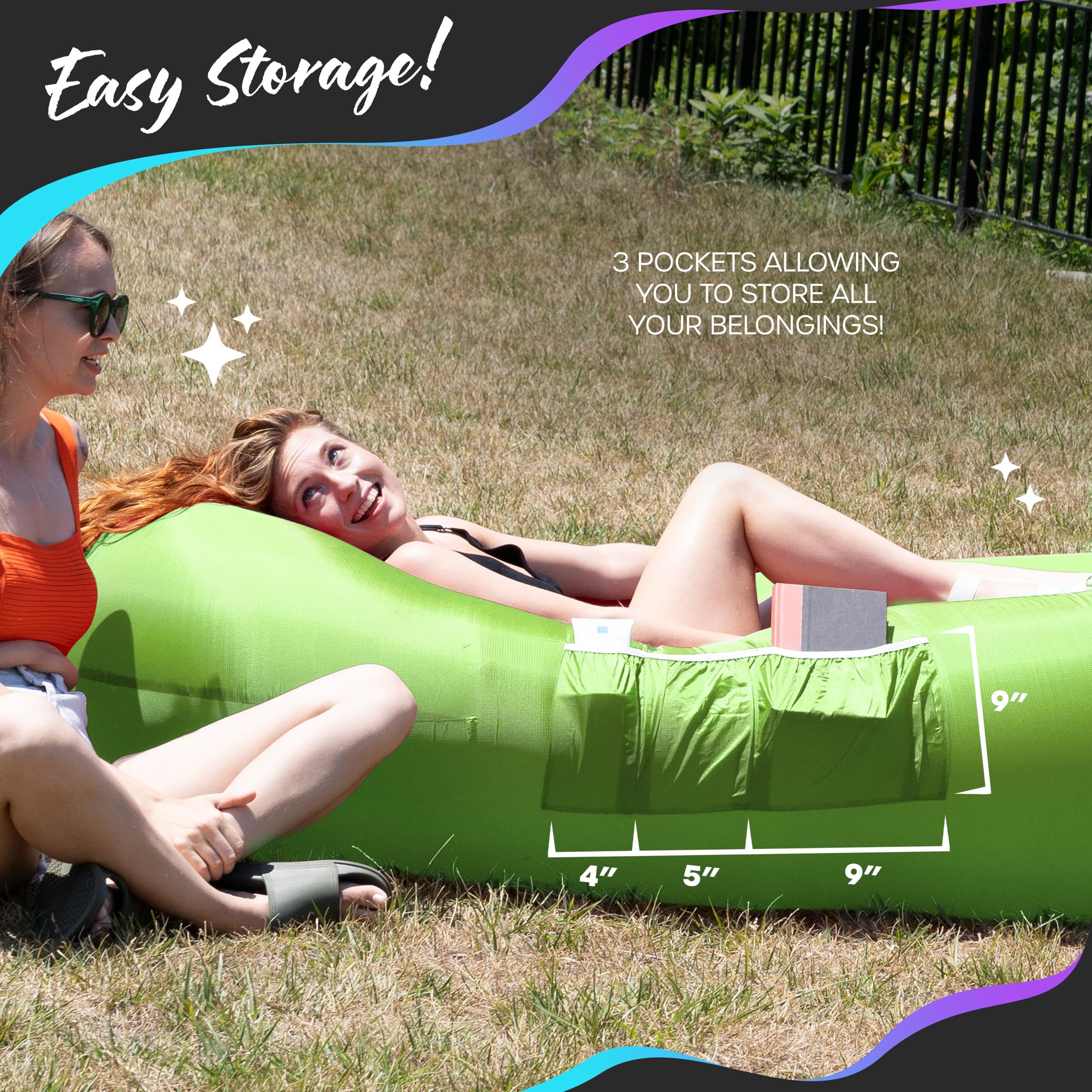 Nevlers Inflatable Lounger - 210T Polyester Portable Air Sofa Bed with 450 lbs Capacity, No Pump Needed, Built-in Pockets & Carry Bag - Perfect for Camping, Beach, Poolside, Indoor & Outdoor Use for Adults and Kids
