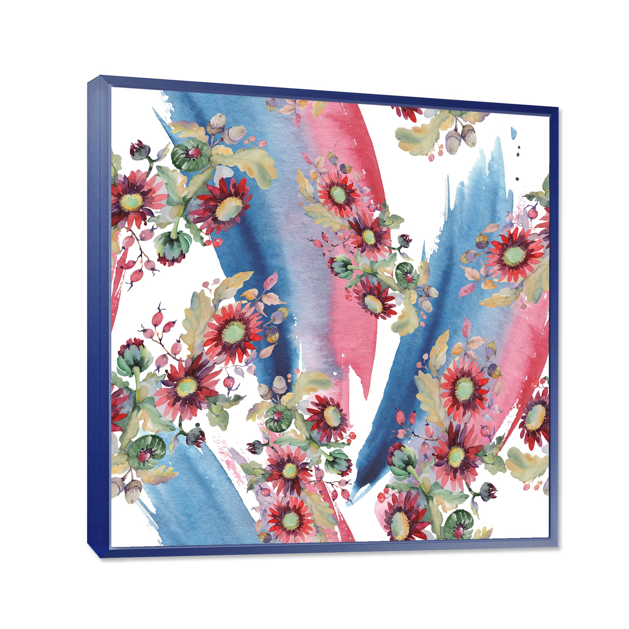 DesignQ Red Aster and Acorn Bouquet Framed Canvas Wall Art - Modern Home Decor for Living Room, Bedroom & Office - Ready to Hang Floral Print