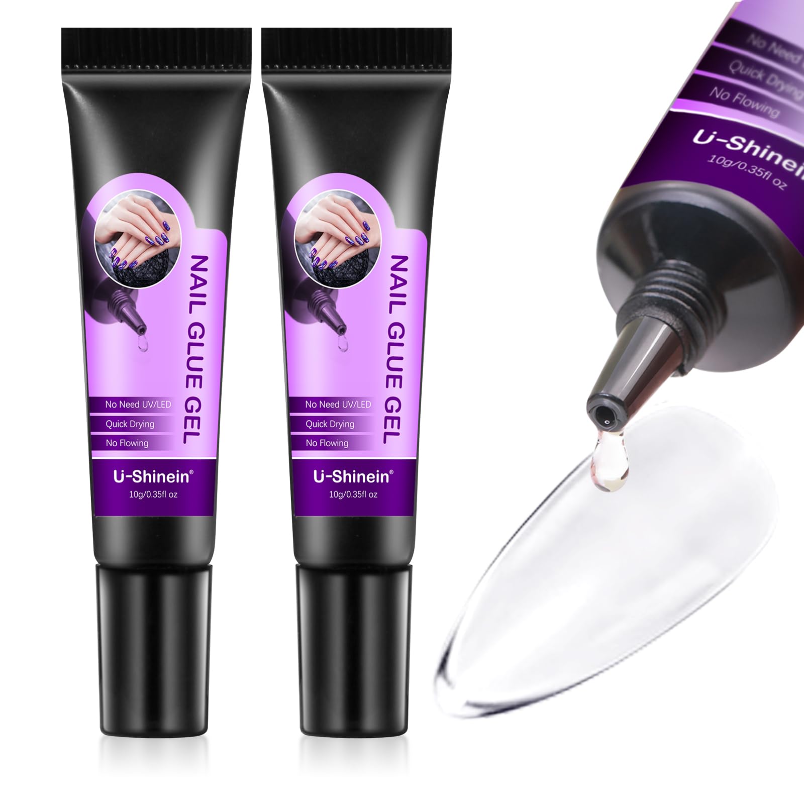 Upgraded Semi-Solid Nail Glue - 2 Pack Super Strong Nail Adhesive Gel for Press On Nails & Tips | 10 Second Quick Dry, No UV Lamp Needed | 28+ Days Long Lasting | 10g Nail Glue for Home & Salon Use | Perfect for DIY Manicures, Nail Extensions & False Nail Application