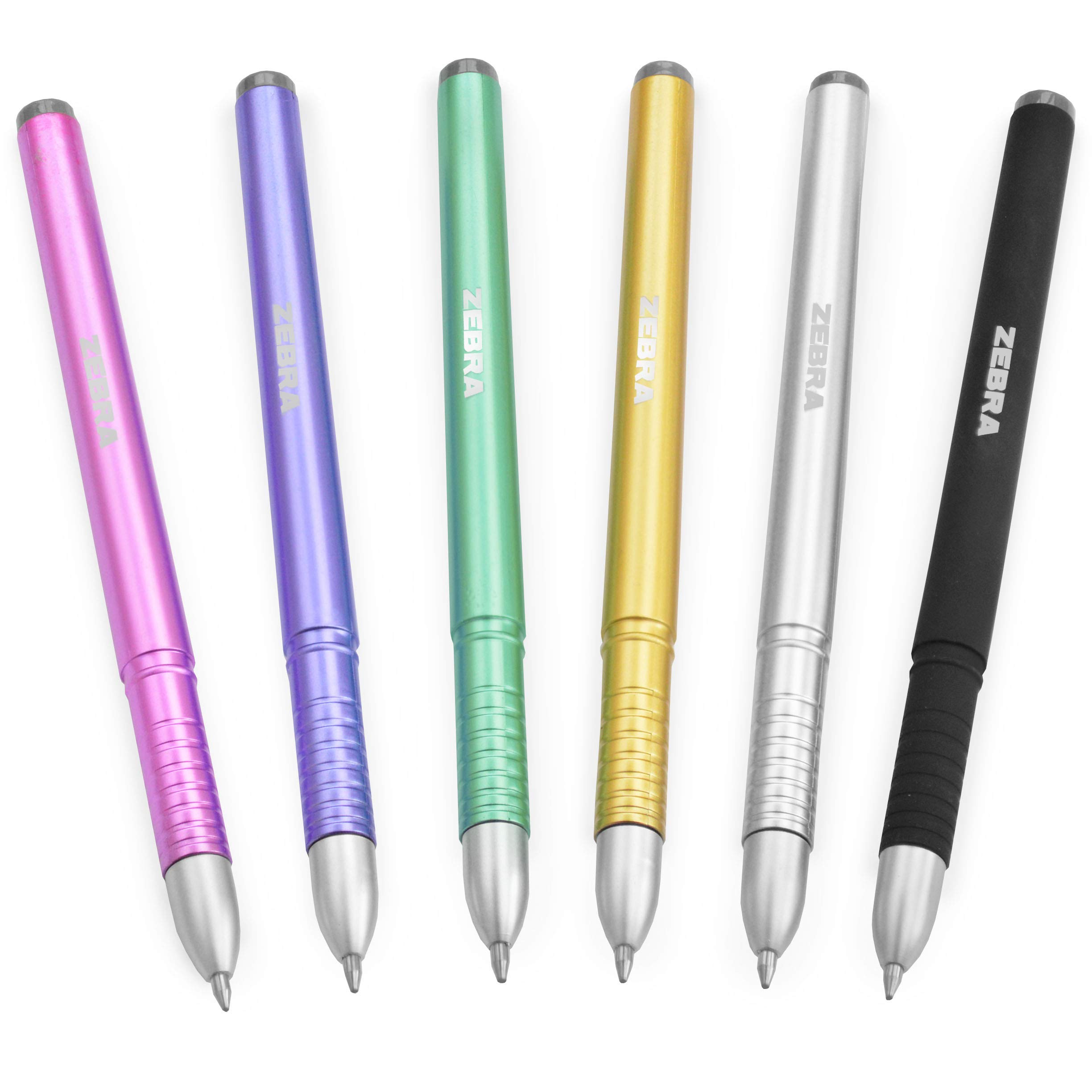 Zebra ZGE Gel Ink Stick Pens - 0.7mm Fine Point - Metallic Barrel - 6 Pack (1 of Each Color) - Smooth Writing for Office, School & Art Projects