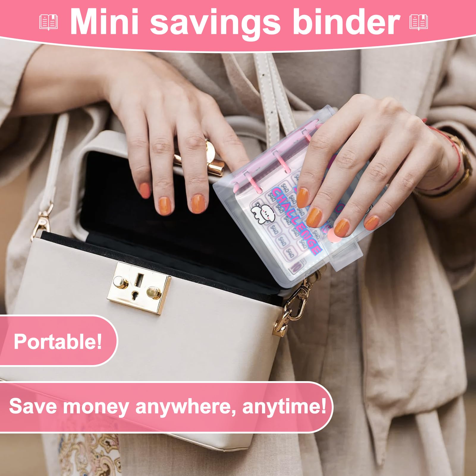 AIERSA 1000 Savings Challenge Mini Binder with Cash Envelopes - Portable Money Saving Budget Organizer for Cash Stuffing | Reusable Cute Style Budget Book | Perfect for Personal Finance, Envelope System & Savings Goals