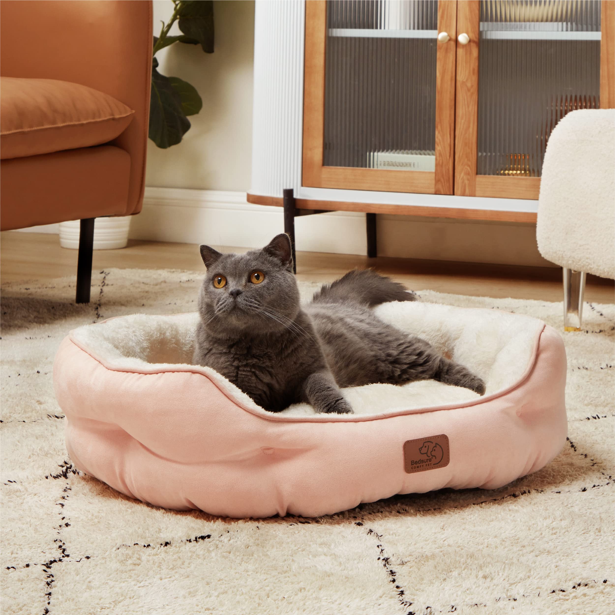 Bedsure Washable Round Pet Bed for Small Dogs & Cats - Non-Slip Bottom, 25 Inch Peach Pink | Cozy Indoor Dog Bed & Cat Bed for Puppies & Kittens | Perfect for Living Room, Bedroom & Pet Crate