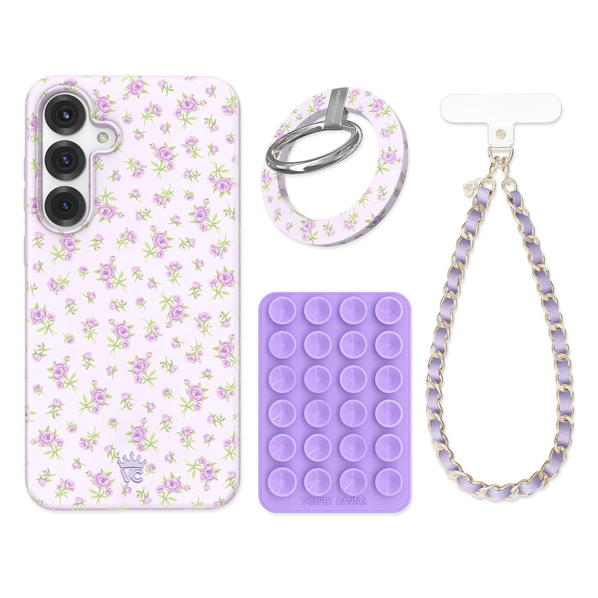Dainty Lilac Floral Samsung Phone Case with Grip - Protective Cover for Samsung Galaxy S21/S22/S23 - Perfect for Everyday Use, Work & Travel