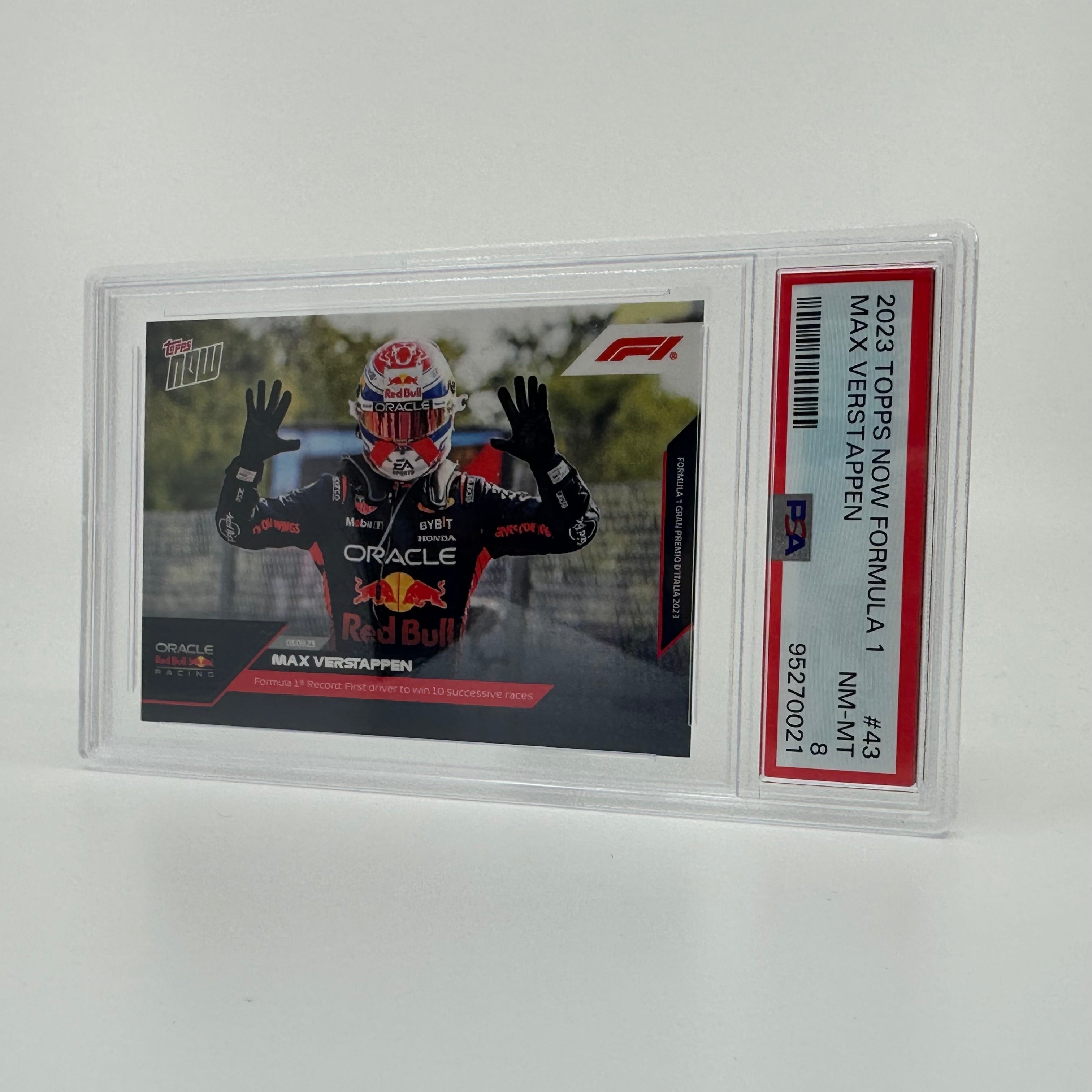 PSA 8 Graded Max Verstappen 2023 Topps Now #43 Formula 1 Trading Card - 10 Wins Championship Season Collector's Item for Sports Memorabilia Display