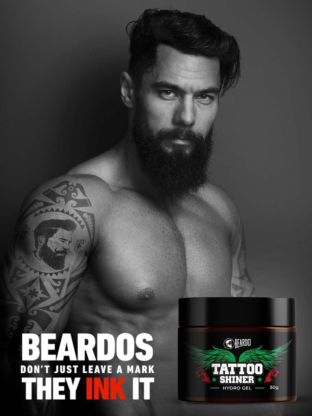Beardo Tattoo Shiner Gel, 50g - Hydro Gel for Tattoo Healing & Maintenance with Almond Oil & Turmeric Extract | Brightens & Enhances Tattoo Ink for Men & Women | Perfect for Fresh & Old Tattoos, Daily Care & Tattoo Aftercare