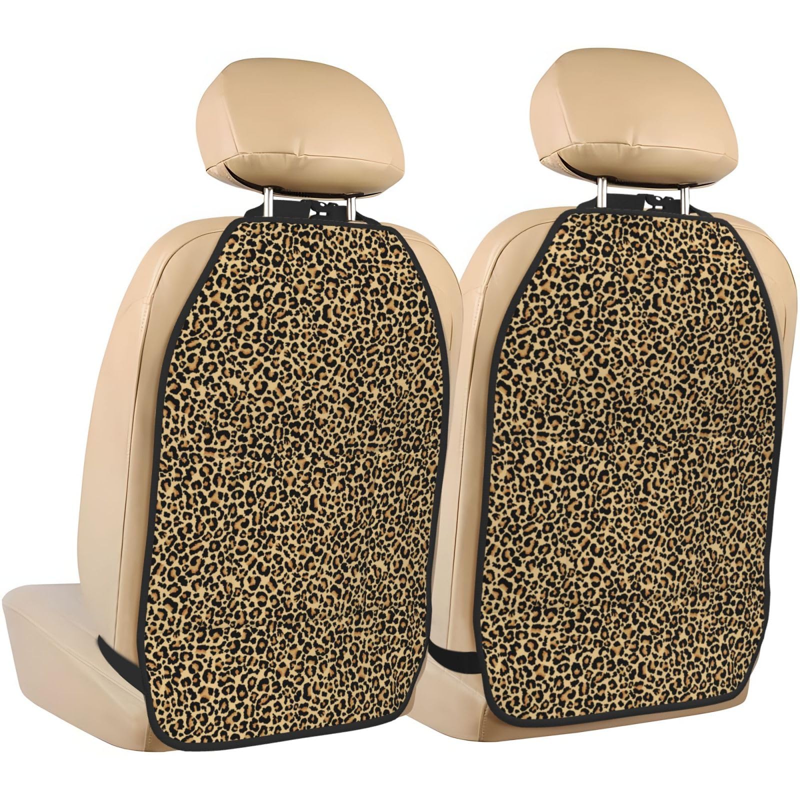 2-Piece Leopard Print Backseat Car Organizer - Waterproof Car Seat Storage with Multiple Pockets, Car Accessories for Kids Toys, Snacks & Travel Essentials (Perfect for Road Trips & Family Outings)