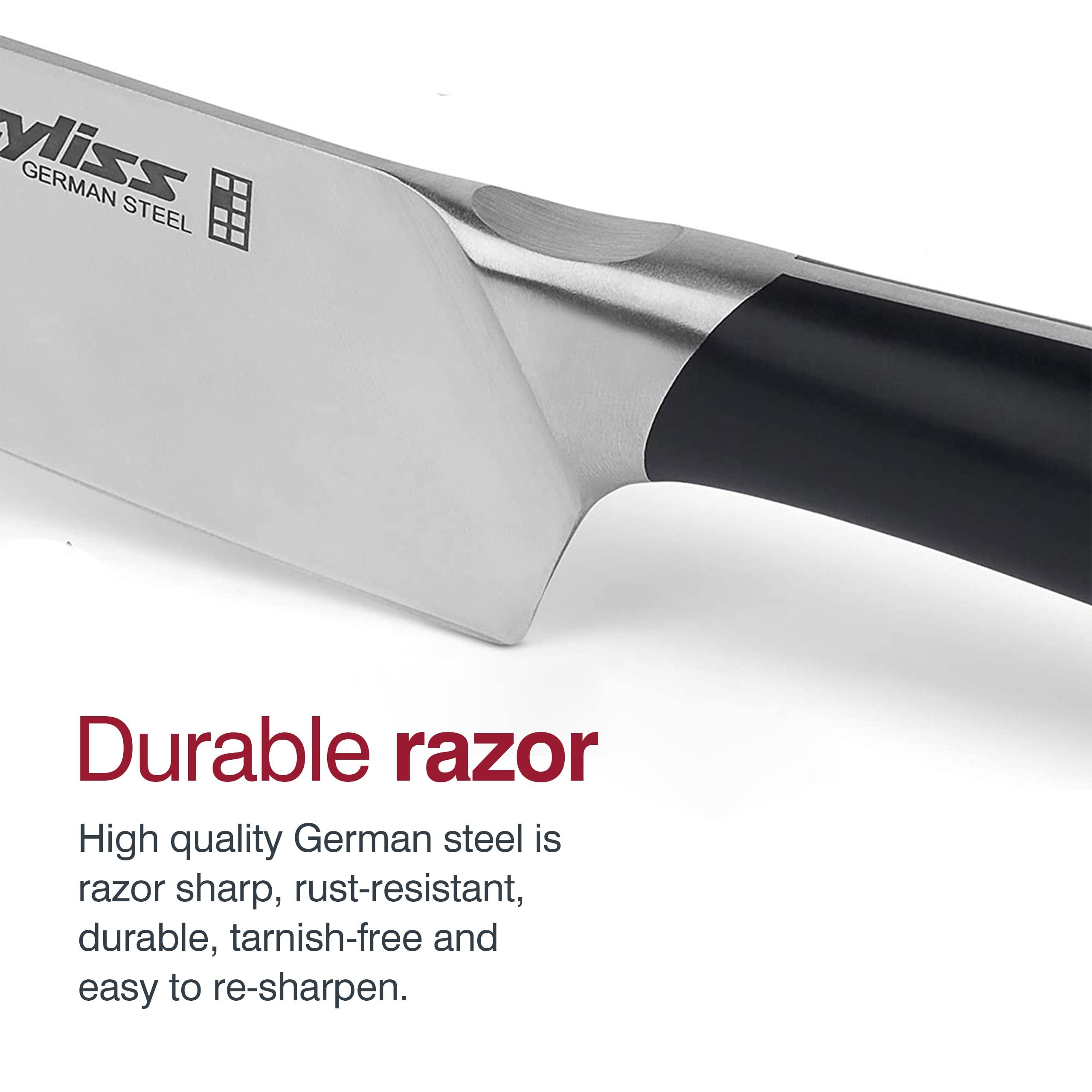 Zyliss Comfort Pro Chef's Knife 8 Inch - Premium Ice Hardened Stainless Steel Kitchen Knife - Rust Resistant & Tarnish Free Cutlery - Black/Stainless Steel - Perfect for Slicing, Dicing & Chopping Vegetables, Meat & Fruits