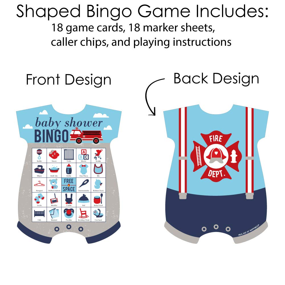 Big Dot of Happiness Fired Up Fire Truck Bingo Game Set - 18 Picture Bingo Cards with Markers for Firetruck-Themed Baby Showers & Kids Birthday Parties - Fun Firefighter Party Game for Children