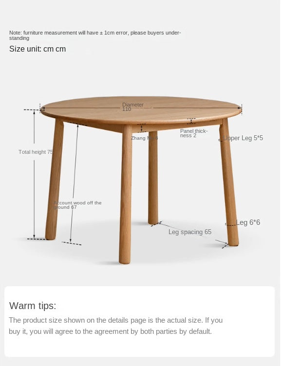 Solid Oak Round Dining Table - Rustic Farmhouse Style for Kitchen & Dining Room - Perfect for Family Gatherings & Dinner Parties