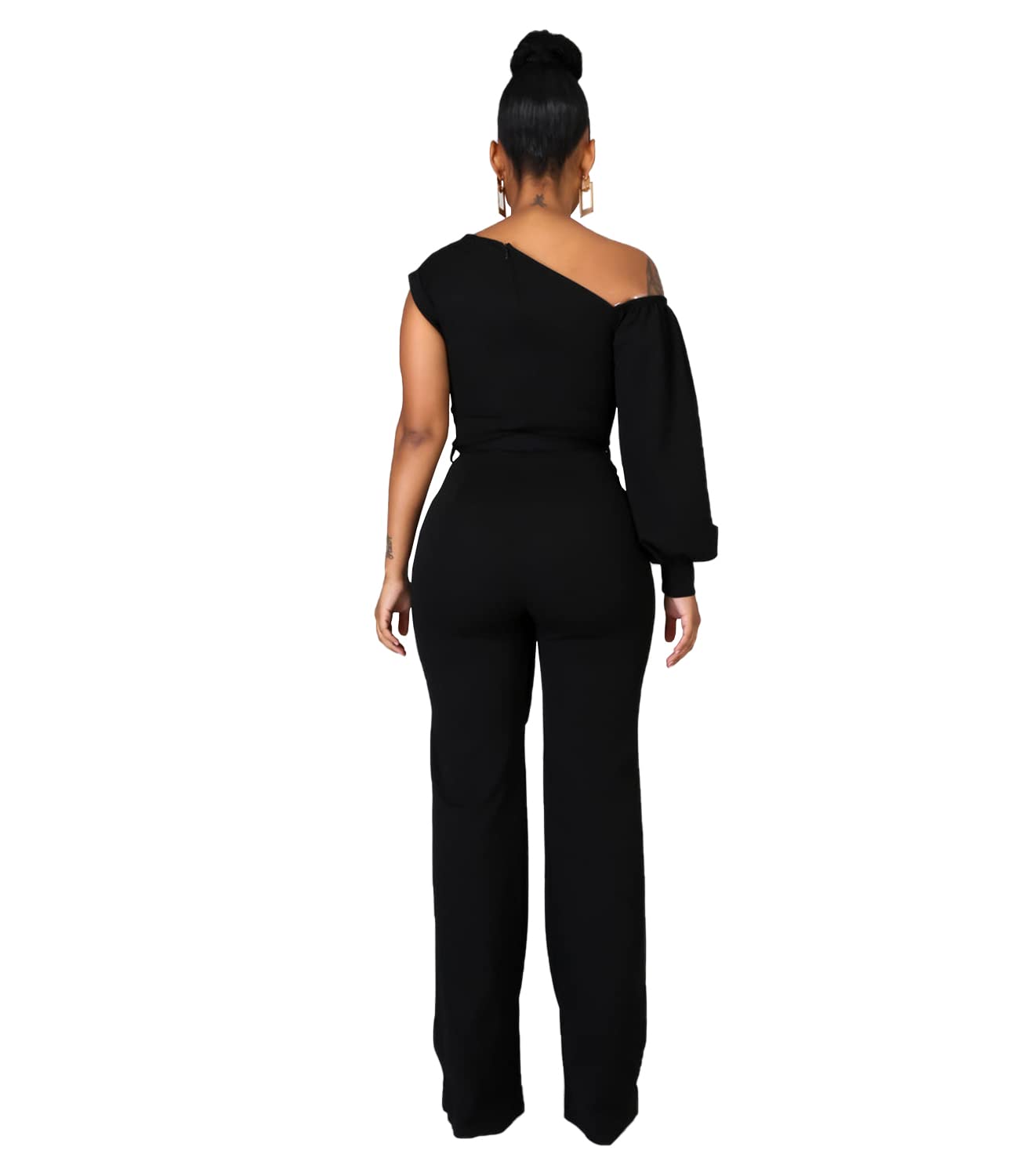 DeftSharp 2025 Women's Sexy Cocktail Party Romper - Back Zip Belt Long Jumpsuit for Clubwear, Office Casual & Night Out | Perfect for Dating, Girls Night & Special Occasions