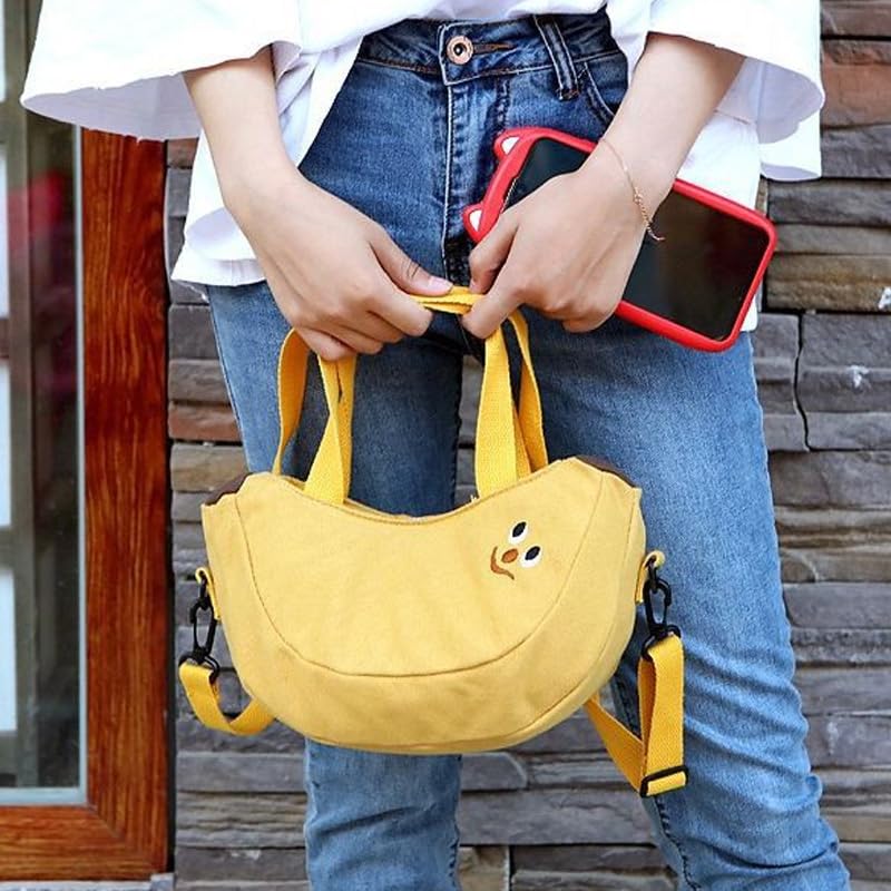 1Pcs Cute Banana-Shaped Canvas Handbag for Women - Fruit-Themed Small Coin Purse & Casual Outing Bag | Perfect for Beach Trips, Shopping, and Daily Use