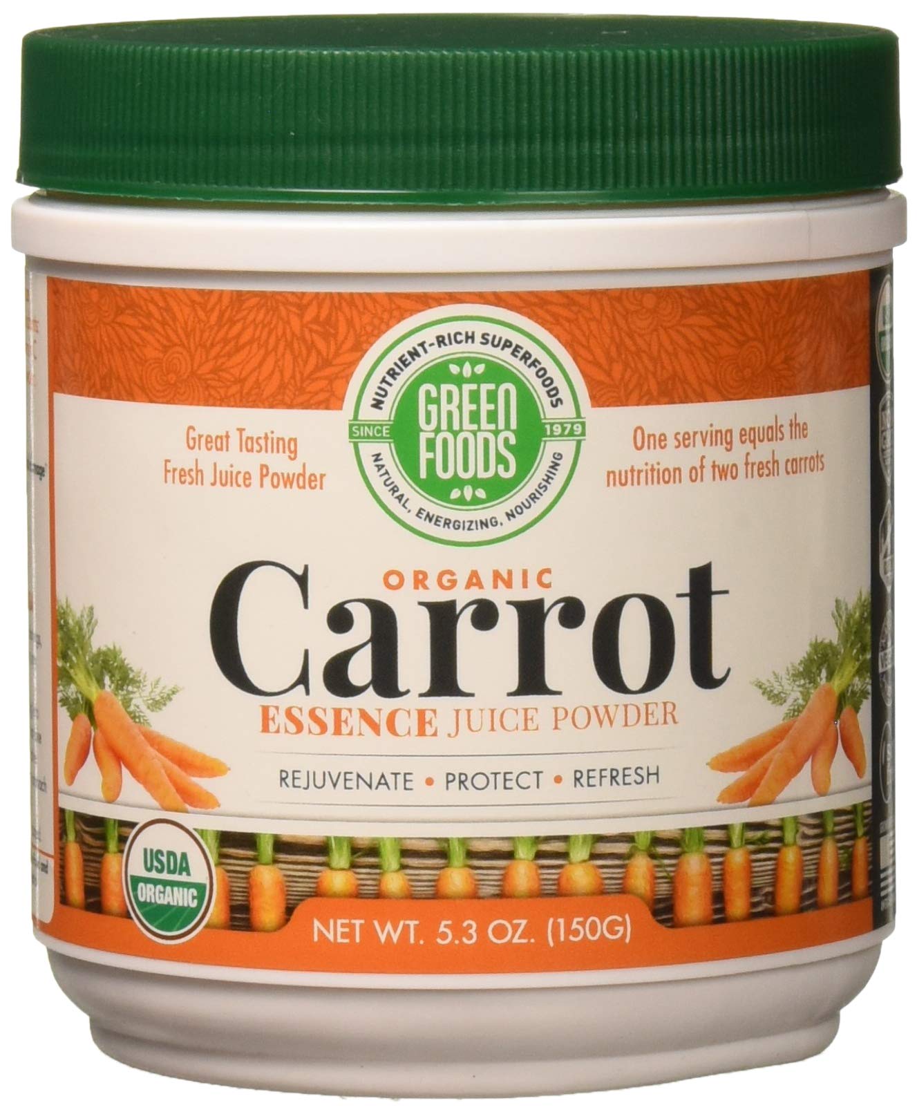 Organic Carrot Essence Powder by Green Foods - 6.8 oz | Vegan Superfood Supplement for Smoothies, Baking & Daily Wellness Boost