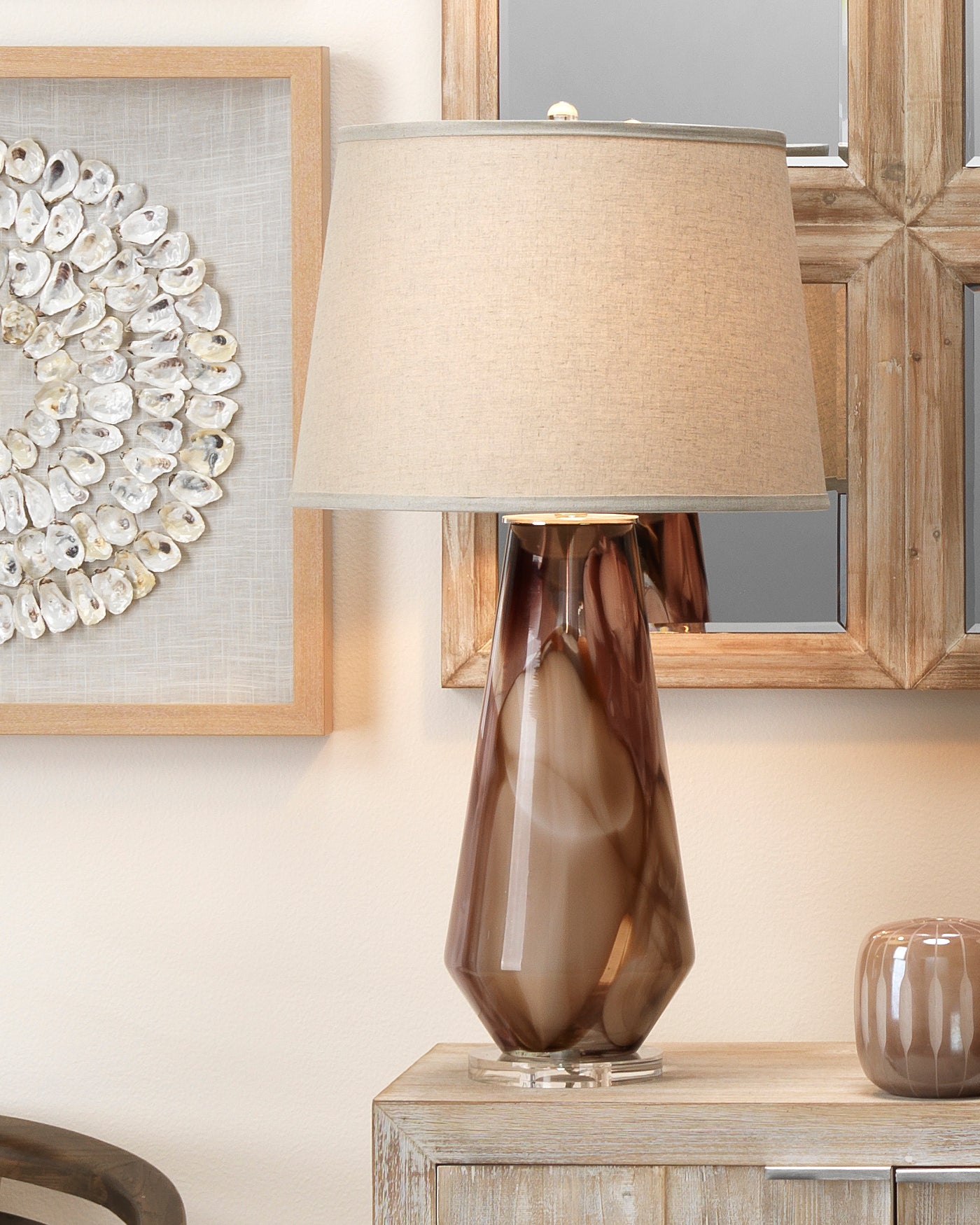 Modern Watercolor Table Lamp - Hand-Painted Glass Shade, Adjustable Brightness for Bedroom, Living Room & Office Decor