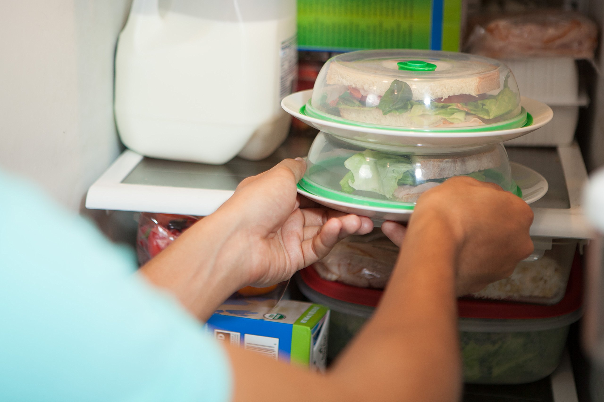 Press n Fresh Universal Vacuum Sealer Lid - Airtight Food Storage Container Cover for Freshness, BPA Free & Dishwasher Safe - Perfect for Meal Prep, Leftovers & Refrigerator Organization (Green, 9