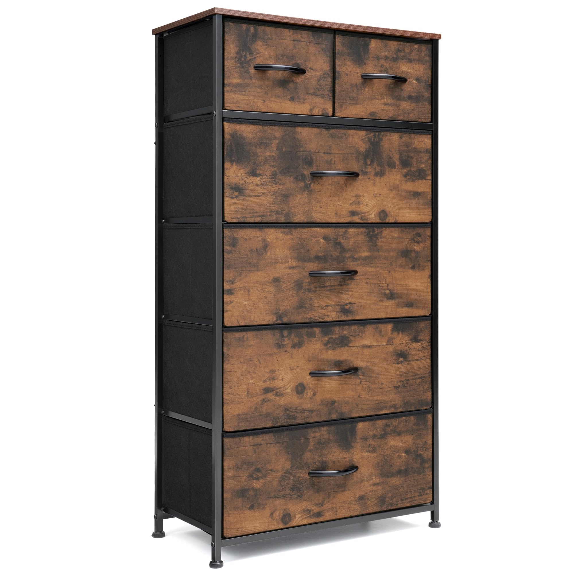 6-Drawer Tall Skinny Dresser for Bedroom - Rustic Brown Wooden Top Steel Frame Storage Organizer Tower | Perfect for Closet, Living Room & Hallway Organization | Space-Saving Furniture for Small Apartments & Dorm Rooms